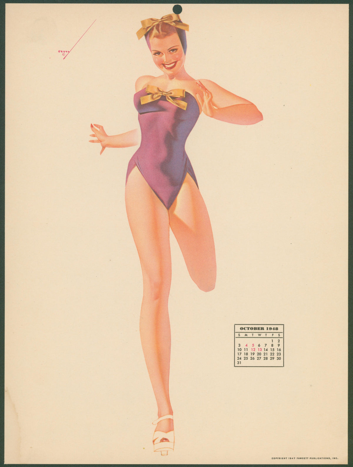 October, Calendar by George Petty - Original Antique Print:
