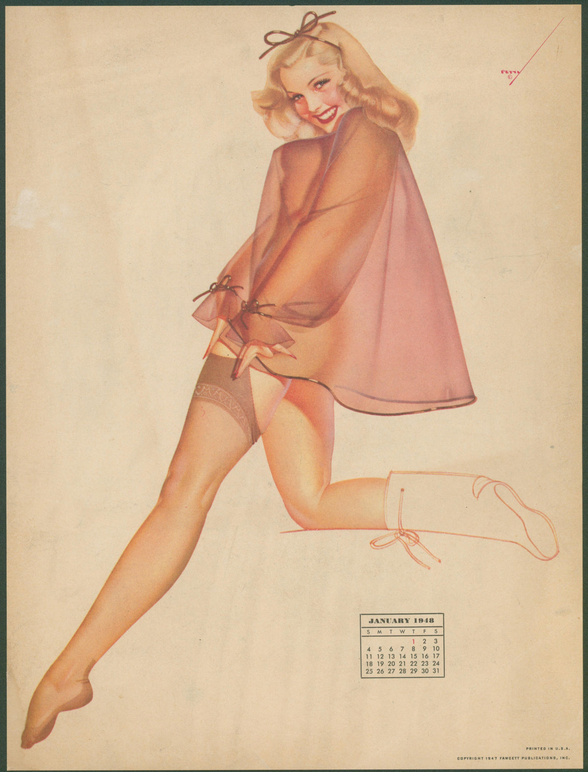 January, Calendar by George Petty - Original Antique Print: