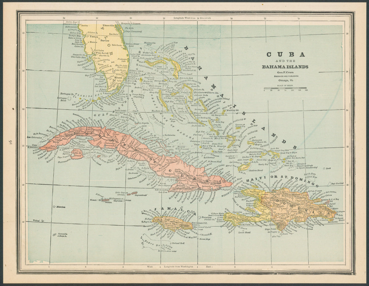 Cuba, Cram's Atlas - Original Vintage Map