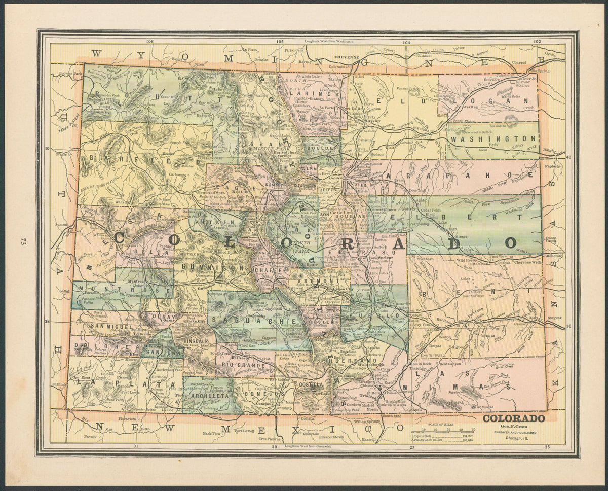 Colorado, Cram's Atlas - Original Vintage Map