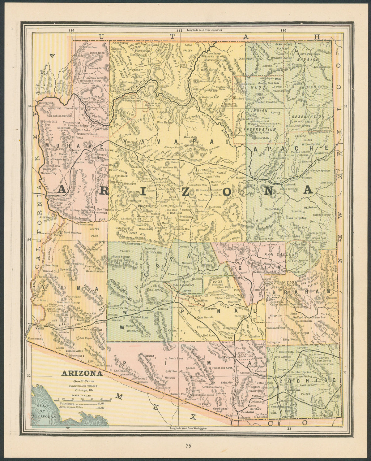 Arizona, Cram's Atlas - Original Vintage Map