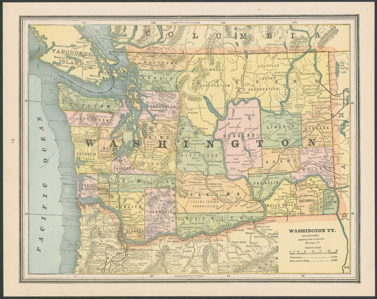 Washington, Cram's Atlas (Back Stock) - Original Vintage Map