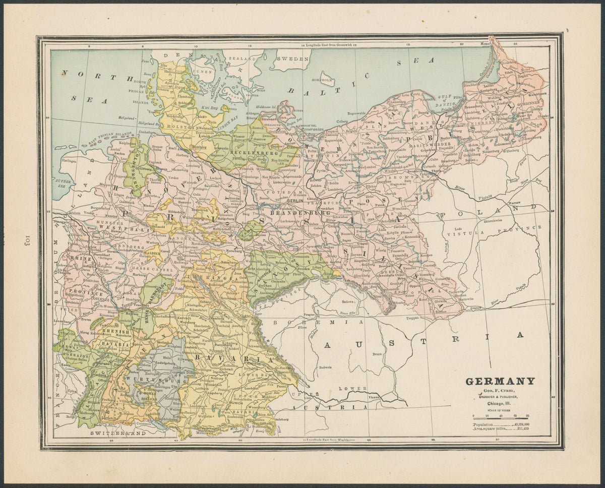 Germany, Cram's Atlas - Original Vintage Map