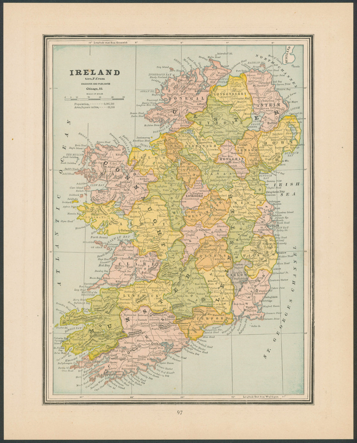 Ireland, Cram's Atlas - Original Vintage Map