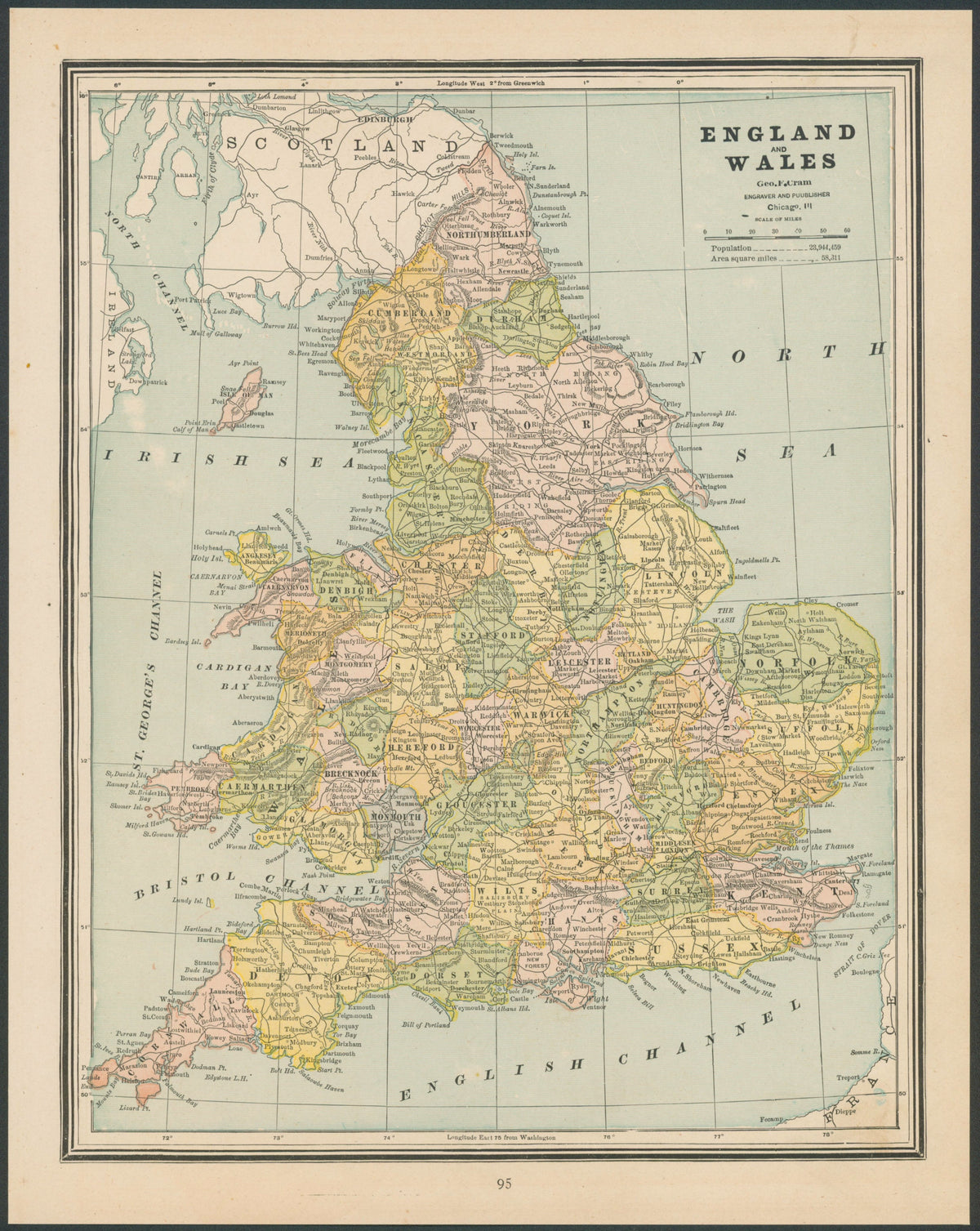 England and Wales, Cram's Atlas - Original Vintage Map