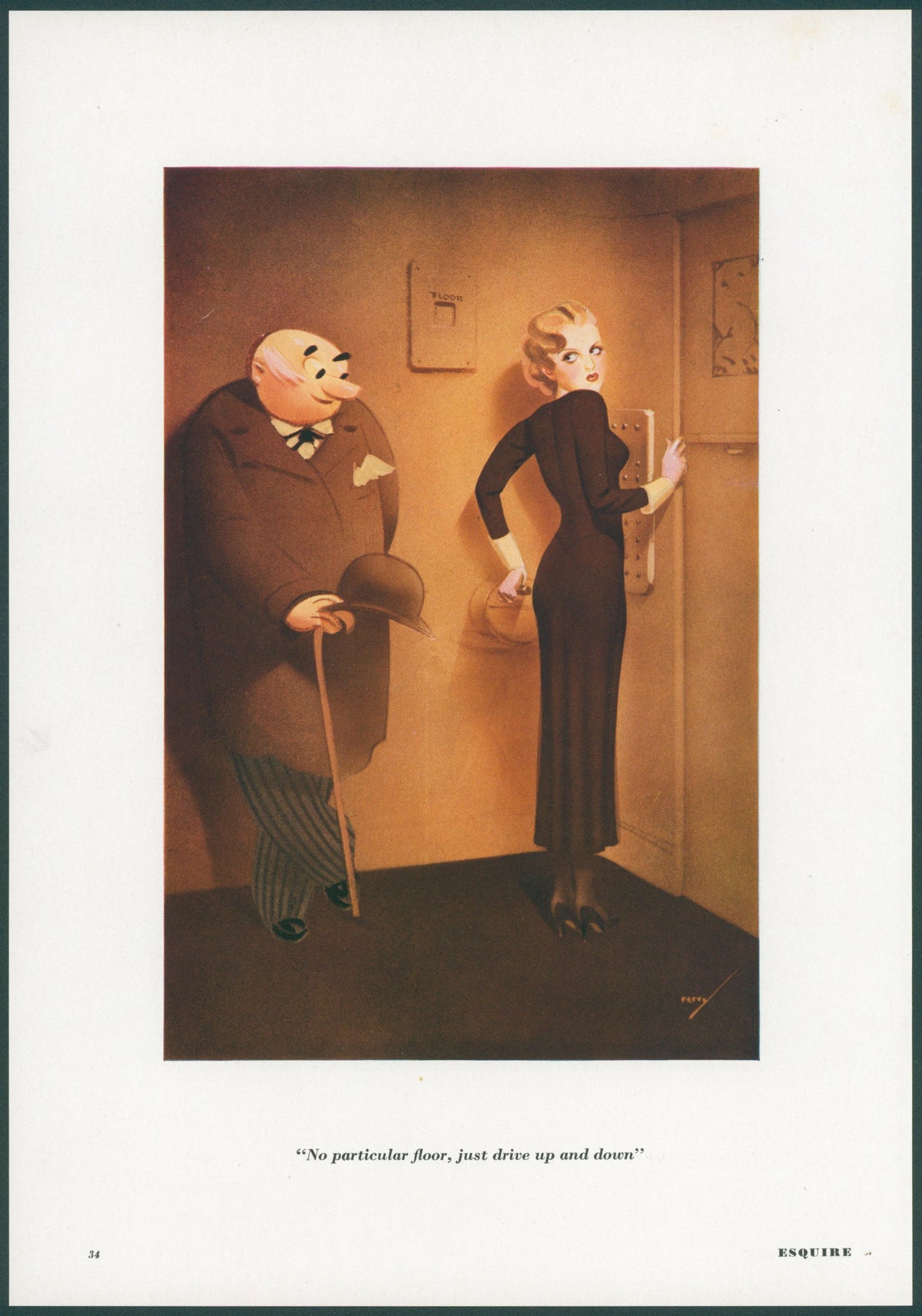 No Particular Floor by George Petty - Original Vintage Illustration