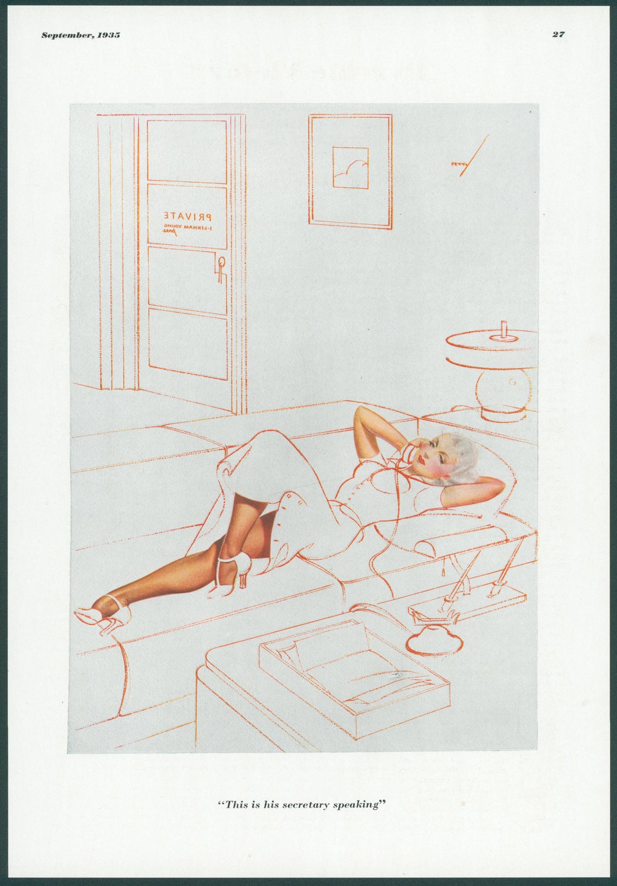 His Secretary Speaking by George Petty - Original Vintage Illustration