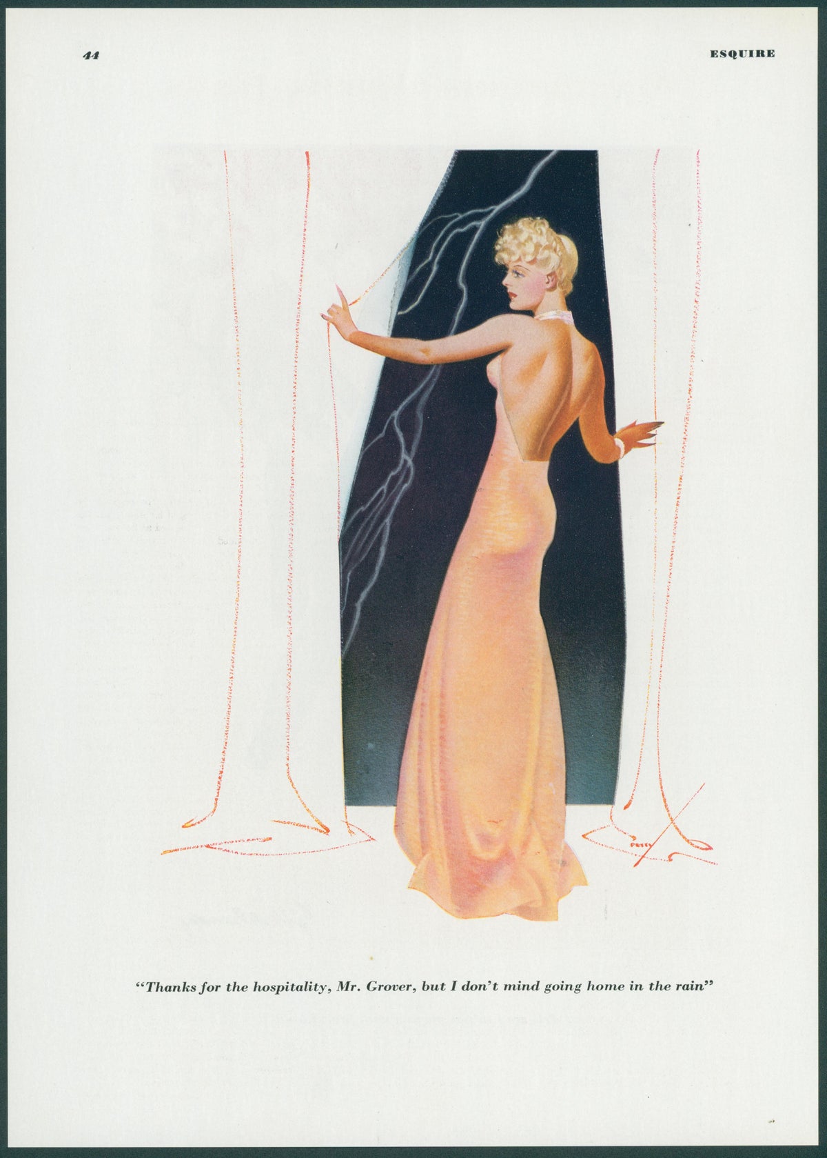 Going Home in the Rain by George Petty - Original Vintage Illustration