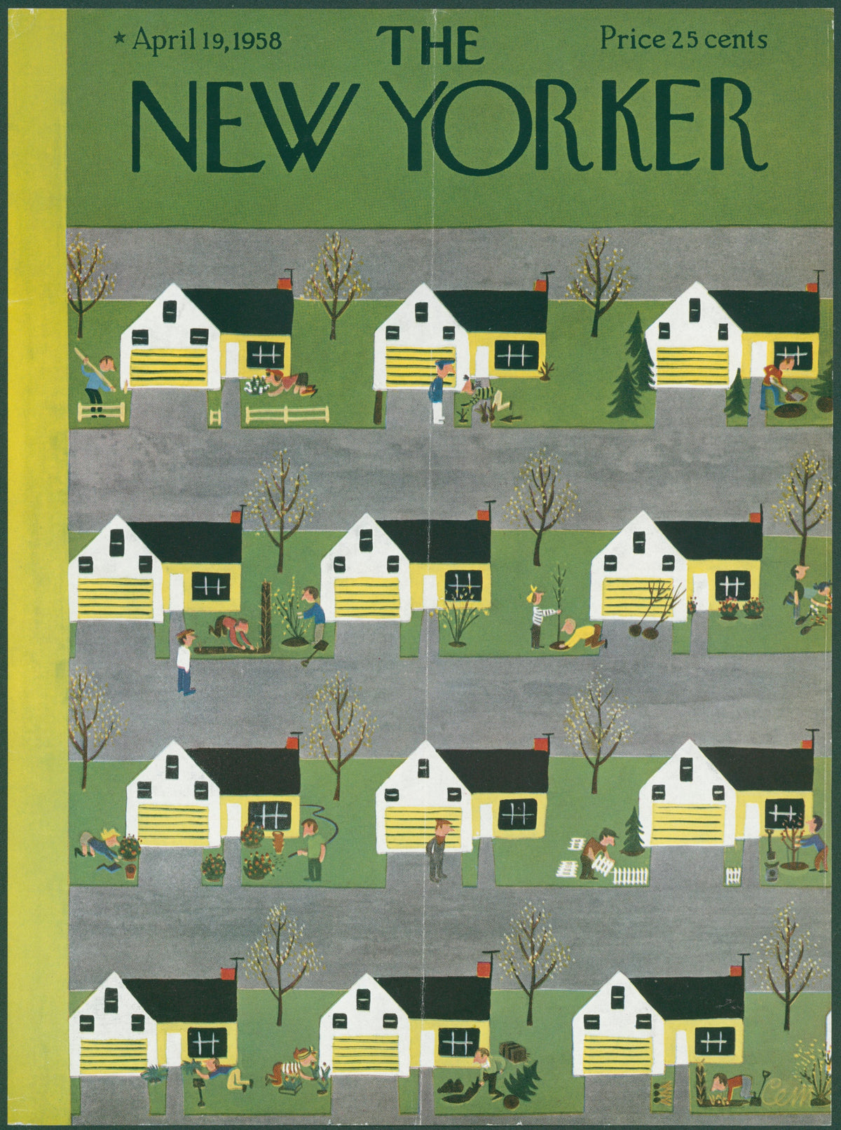 Spring in the Suburbs- The New Yorker - Original Vintage Cover Art:
