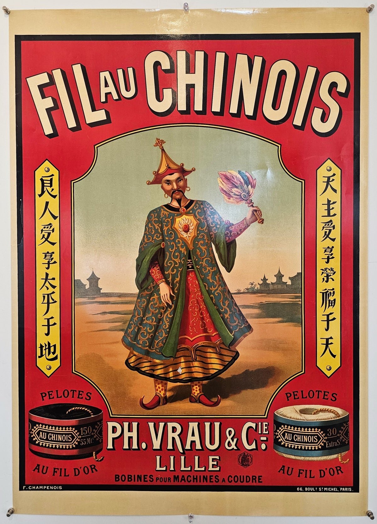 Fil au Chinois, Sewing Thread - Original Vintage Poster