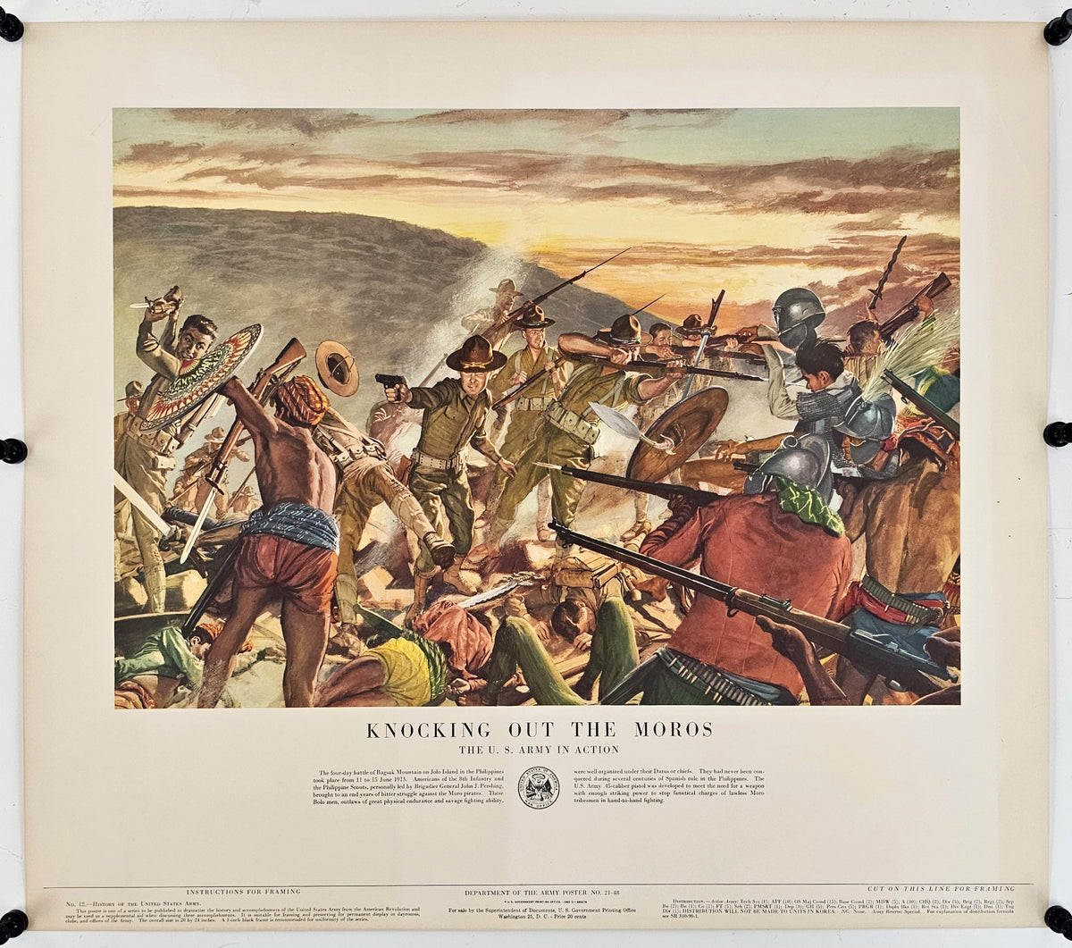 Knocking Out The Moros, U.S. Army  - Original Vintage Poster