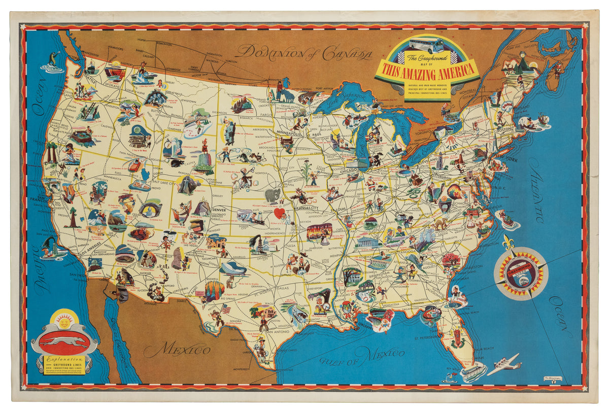 Greyhound Map of America - Original Vintage Poster