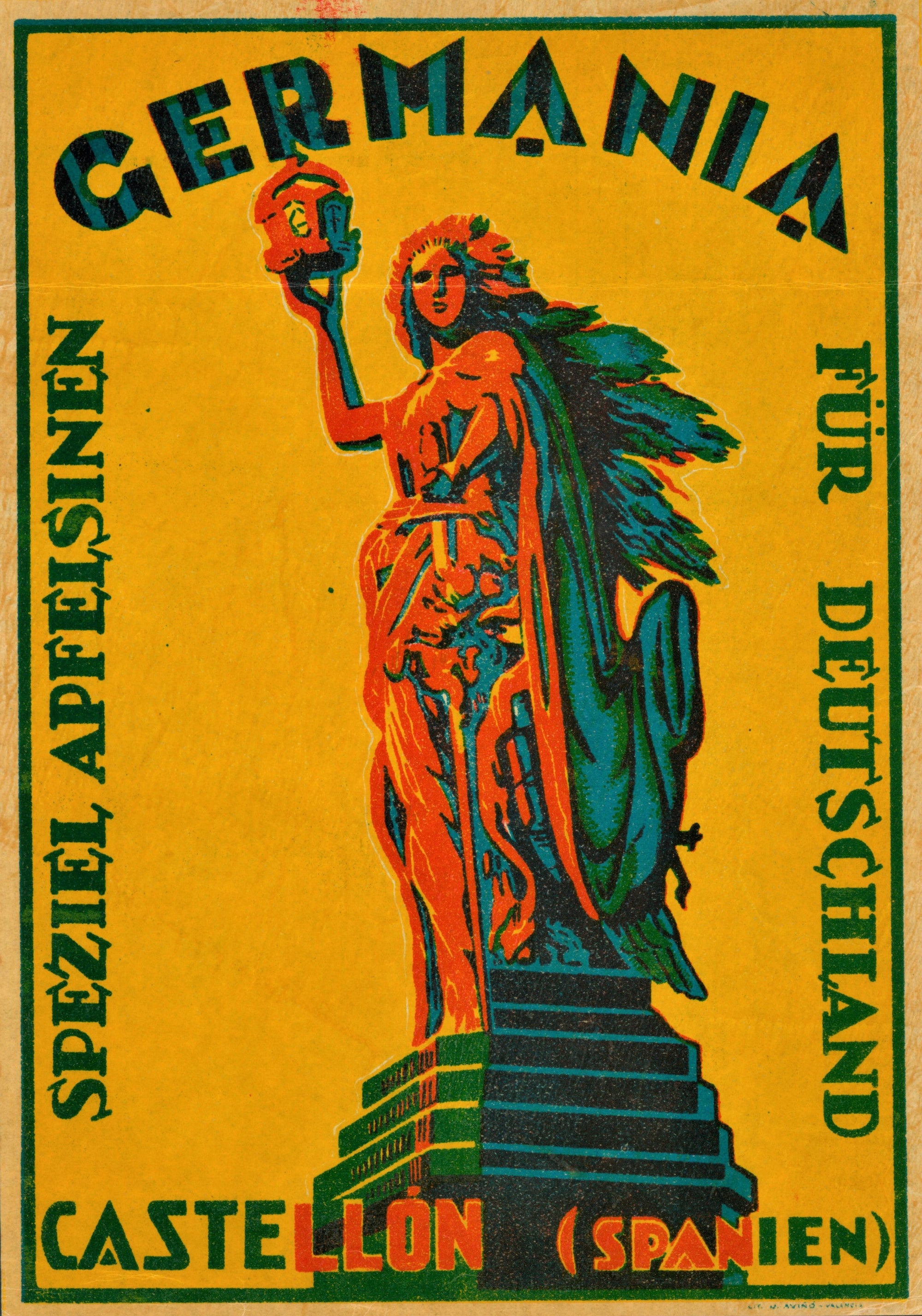 Germania- Spanish Crate Label - Authentic Vintage Antique Print