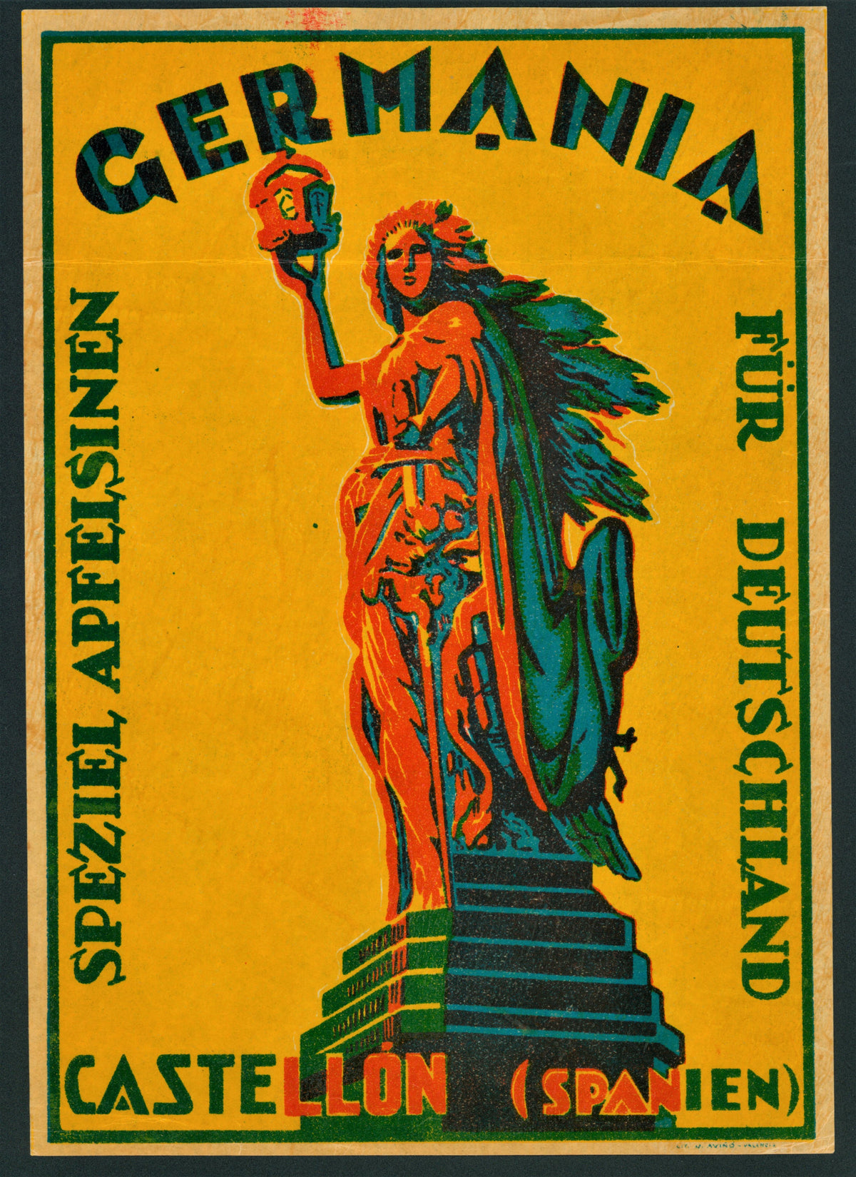 Germania- Spanish Crate Label - Authentic Vintage Antique Print