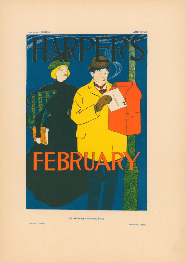 Harper's February- Les Affiches Etrangeres - Authentic Vintage Cover Art