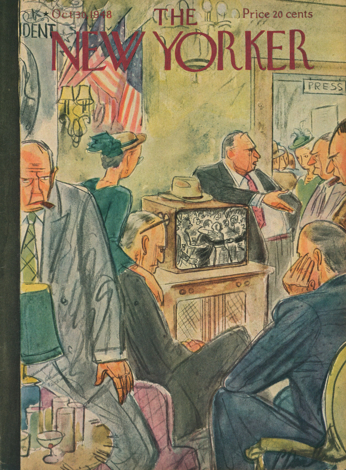 Press Conference- The New Yorker - Authentic Vintage Antique Print