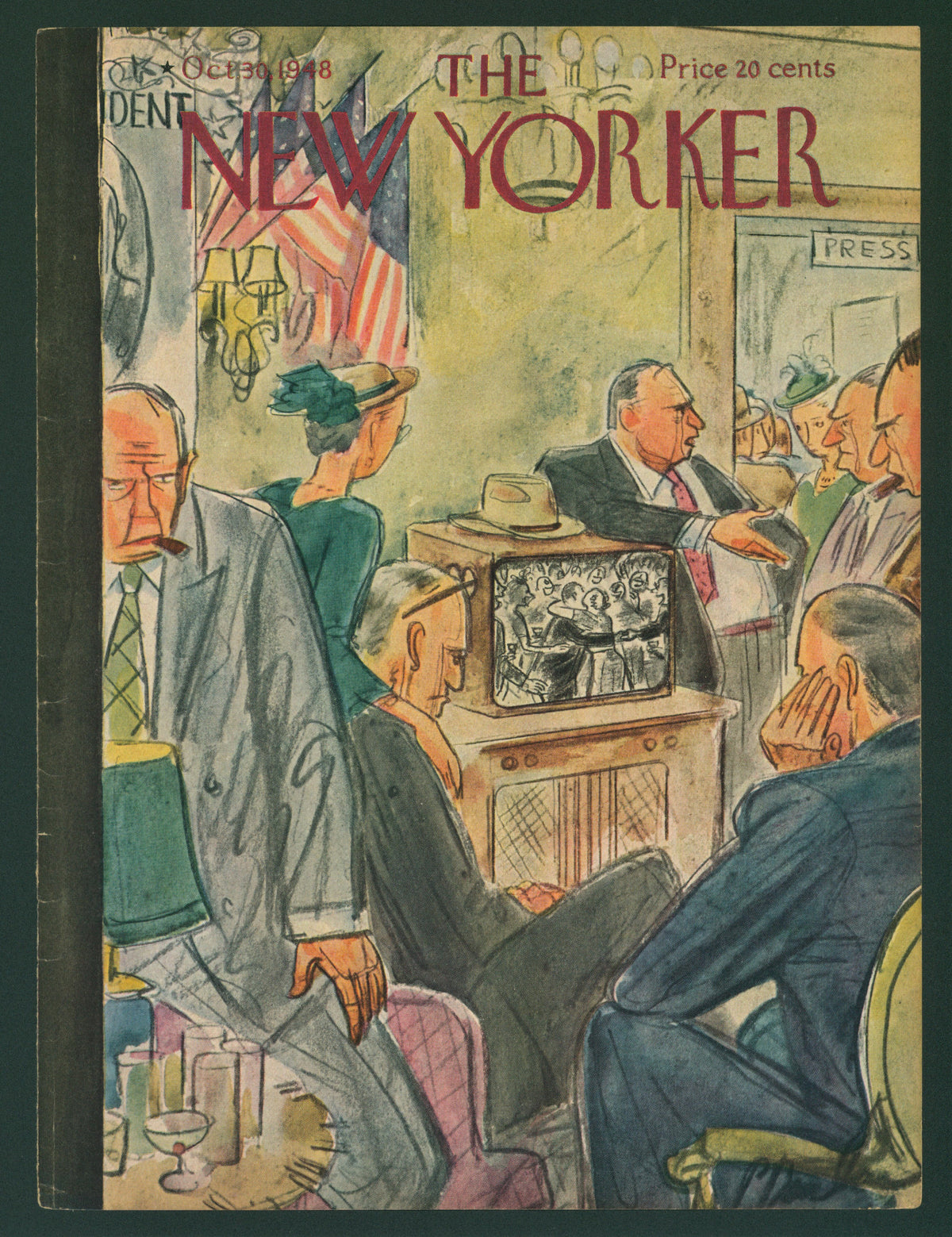 Press Conference- The New Yorker - Authentic Vintage Antique Print