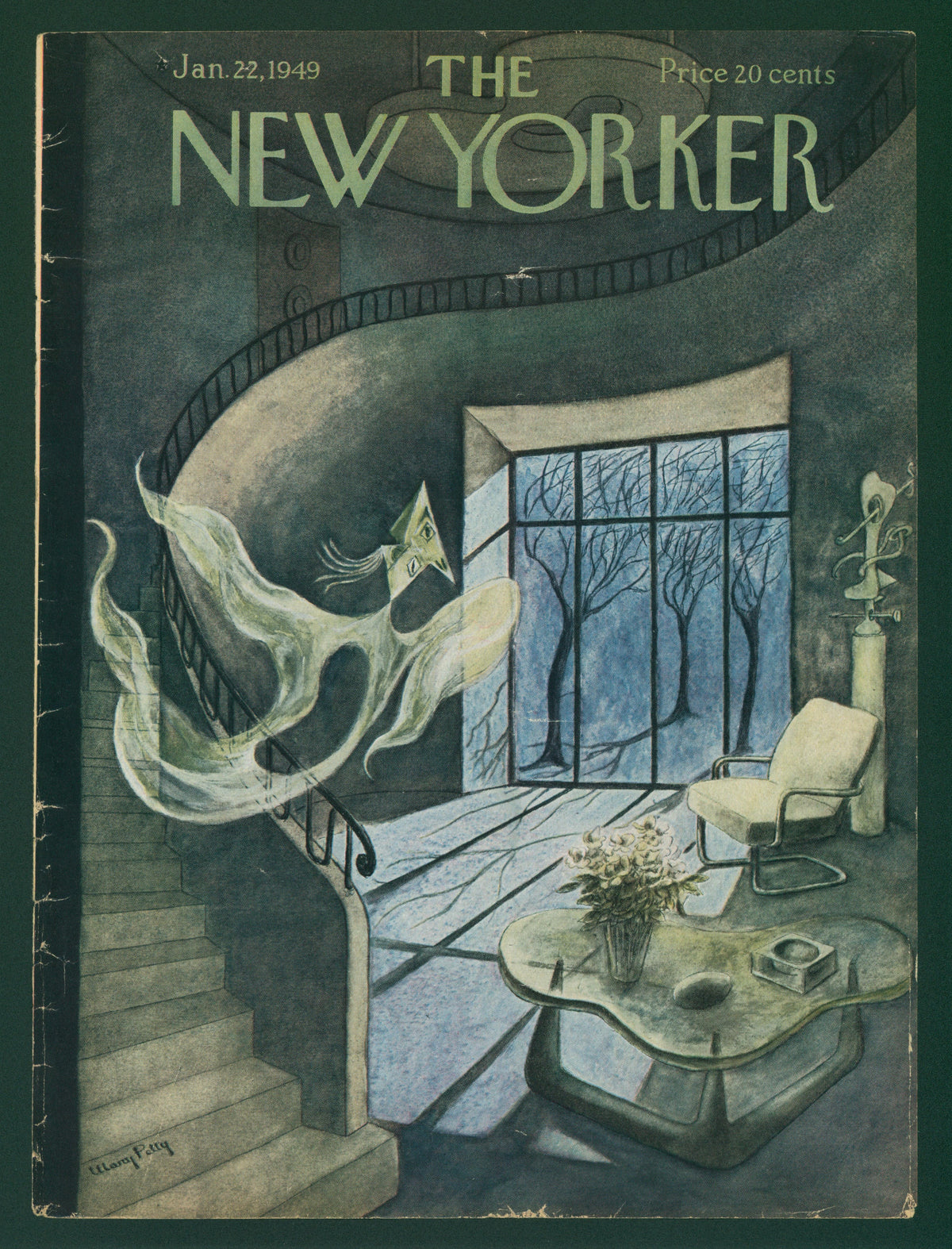 Ghost Down the Hall- The New Yorker - Authentic Vintage Antique Print