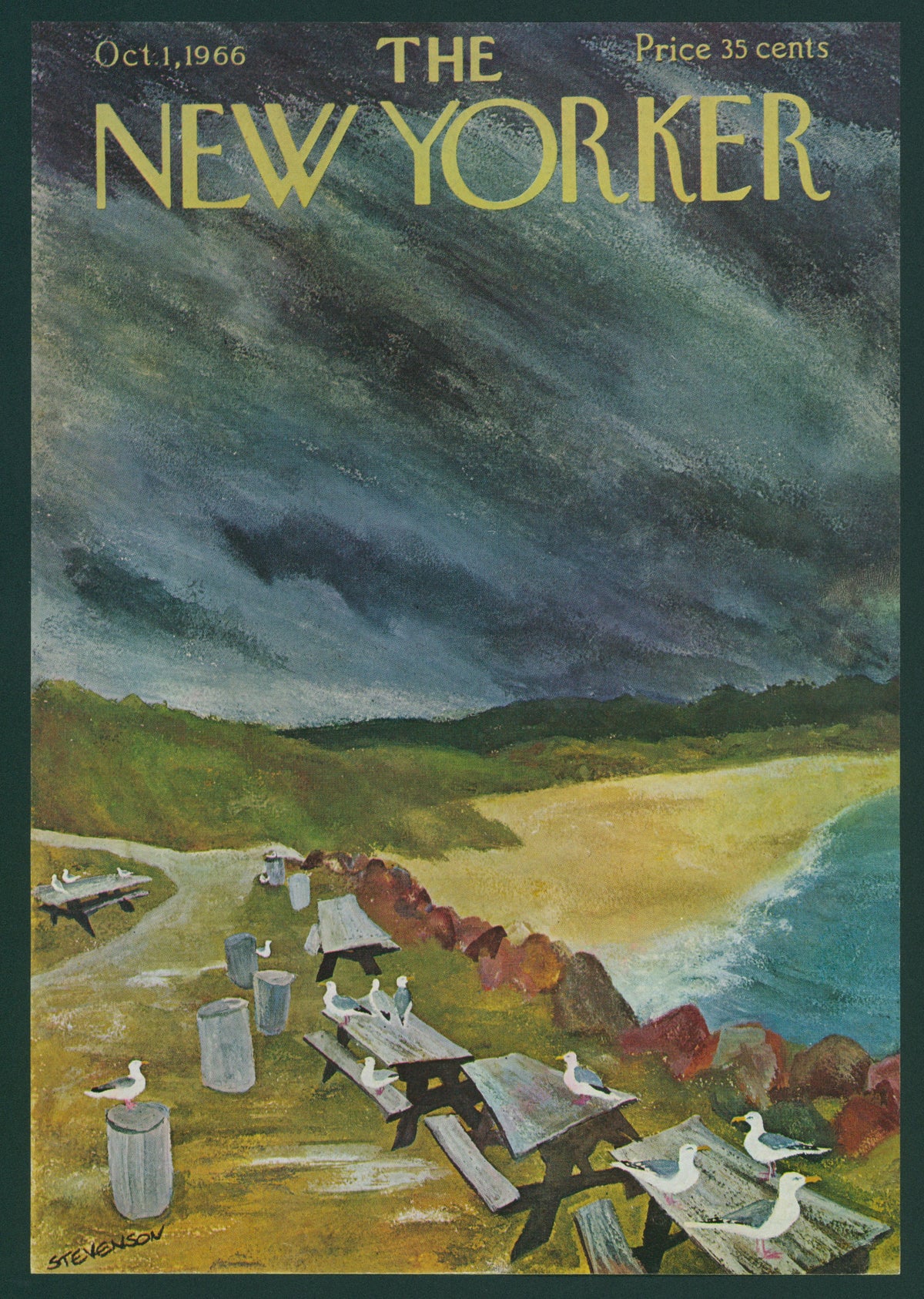 Seagulls- The New Yorker - Authentic Vintage Antique Print