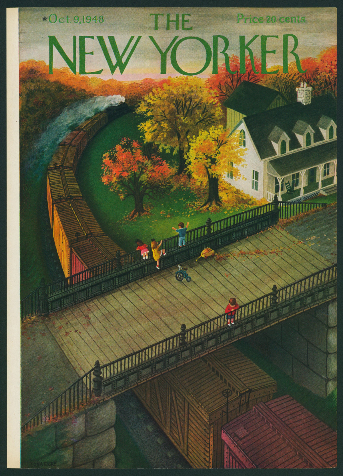 Freight Train- The New Yorker - Authentic Vintage Antique Print