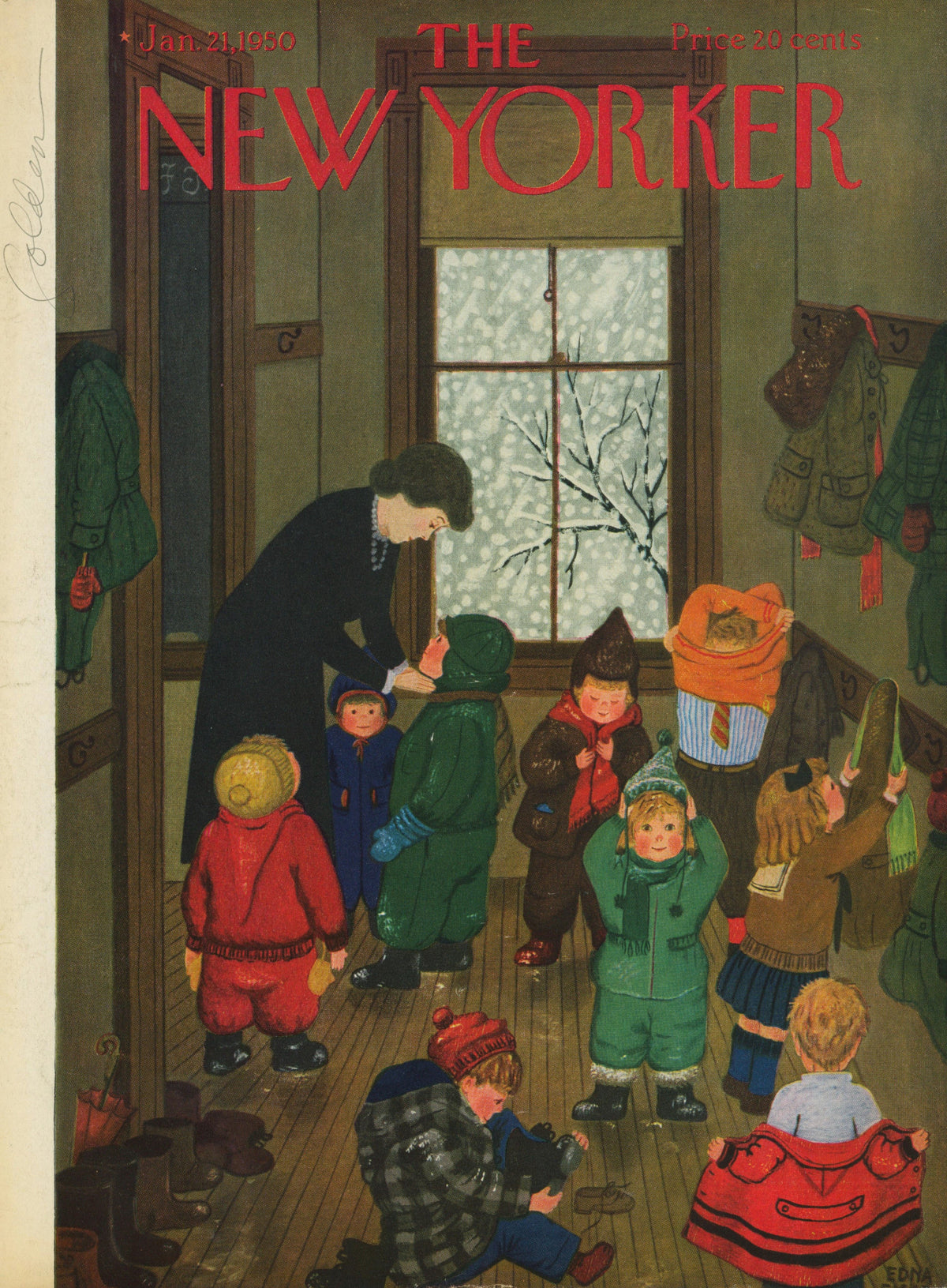 Winter Coats- The New Yorker - Authentic Vintage Antique Print