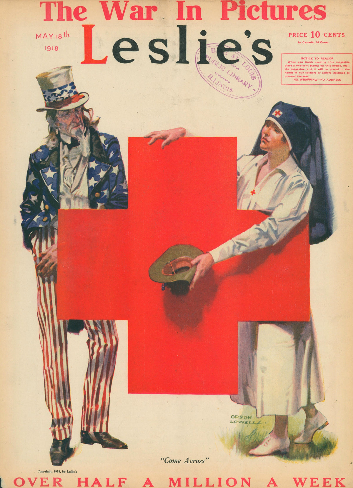 Uncle Sam, Red Cross- Leslie&#39;s Weekly - Authentic Vintage Antique Print