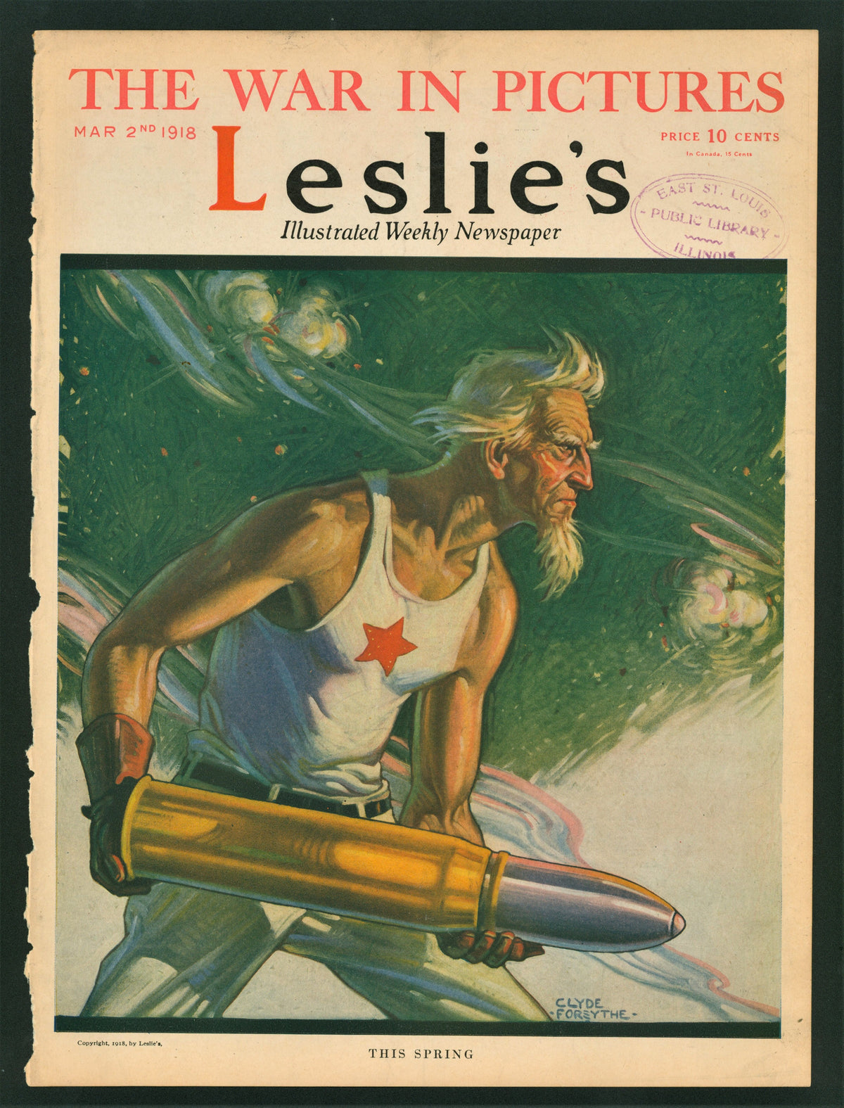 Uncle Sam, Bullet- Leslie&#39;s Weekly - Authentic Vintage Antique Print