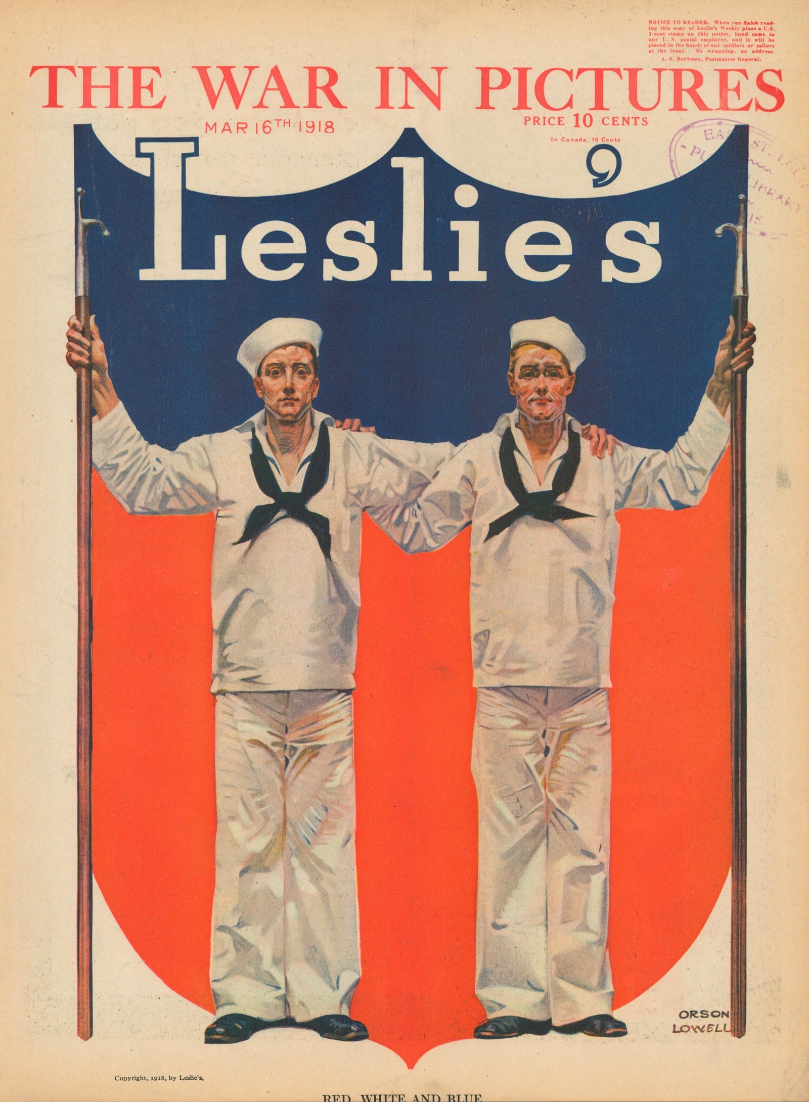 Red, White and Blue- Leslie's Weekly - Authentic Vintage Antique Print