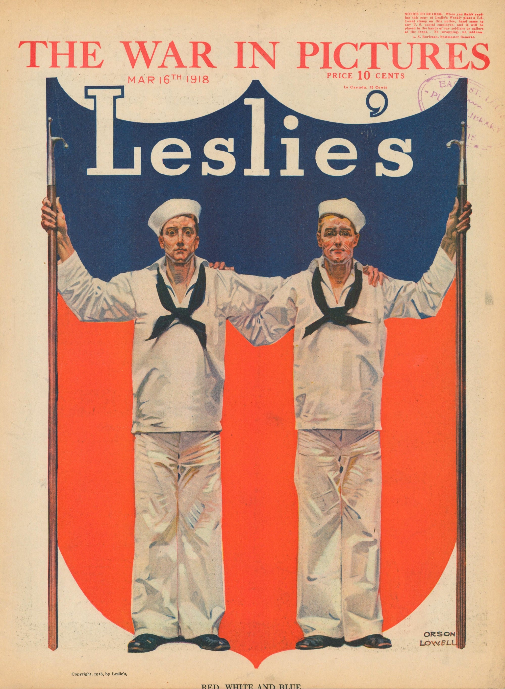 Red, White and Blue- Leslie's Weekly - Authentic Vintage Antique Print