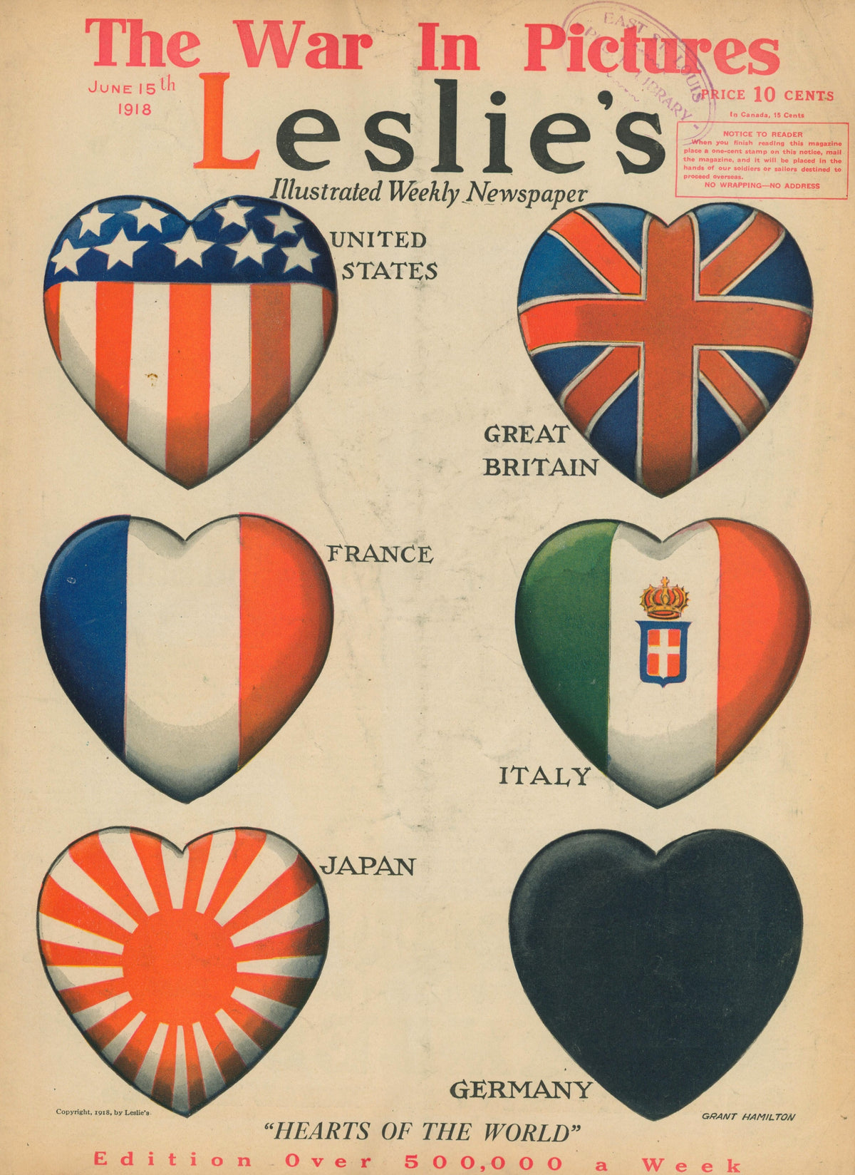 Heart&#39;s of the World- Leslie&#39;s Weekly - Authentic Vintage Antique Print
