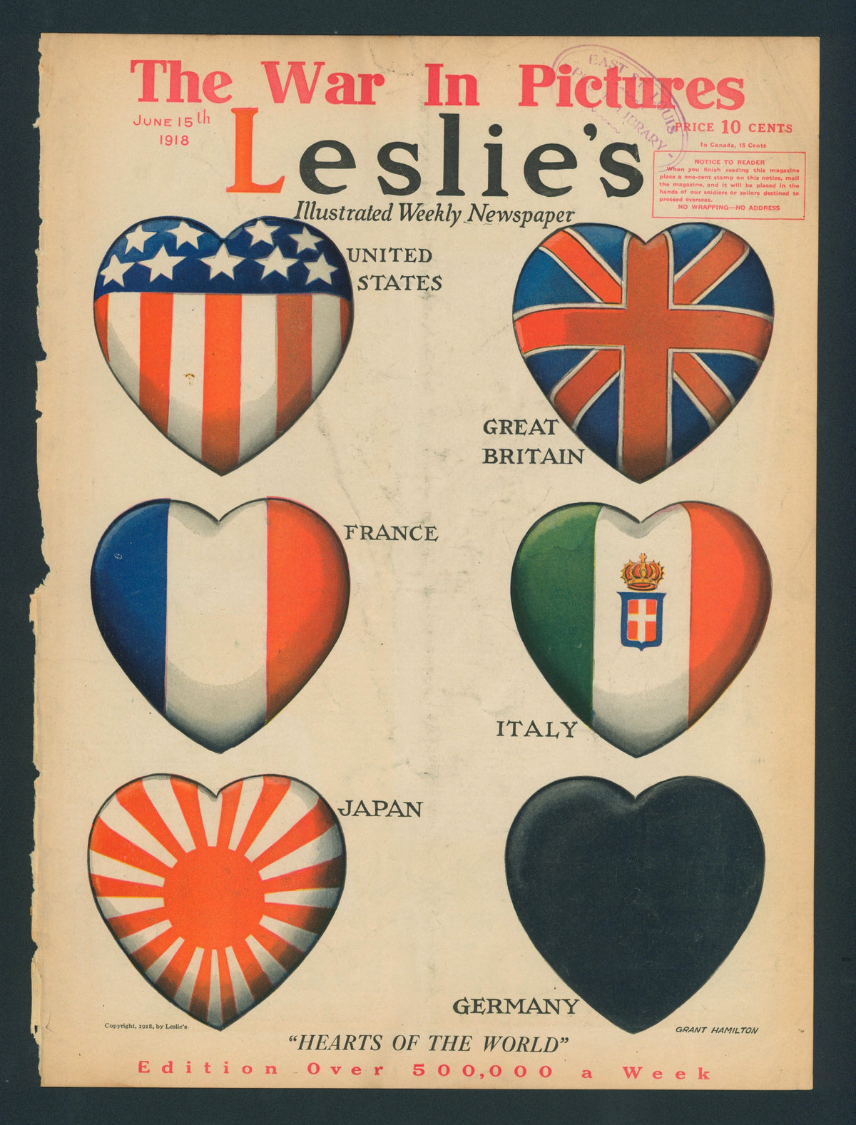Heart&#39;s of the World- Leslie&#39;s Weekly - Authentic Vintage Antique Print