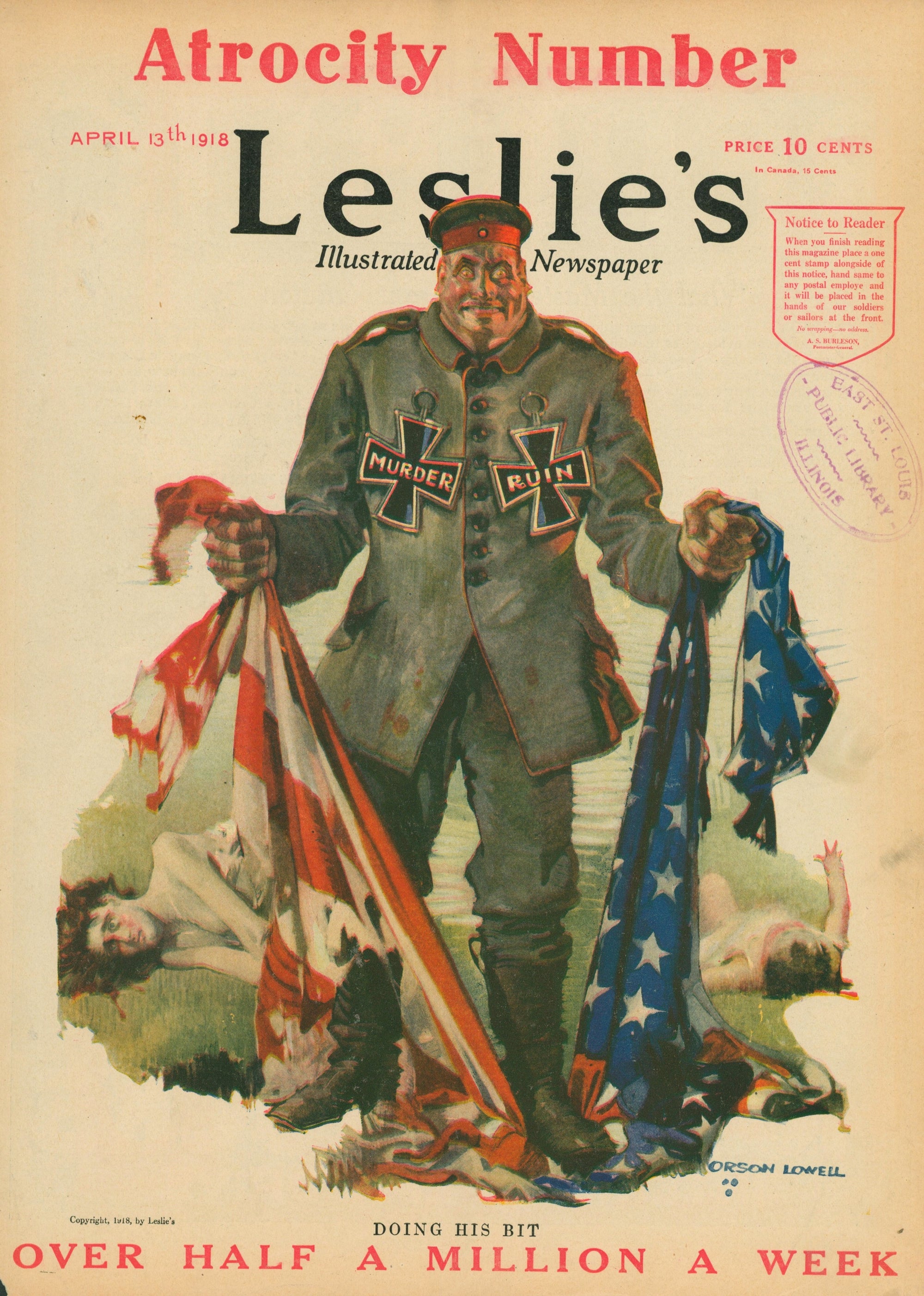 Murder and Ruins- Leslie's Weekly - Authentic Vintage Antique Print