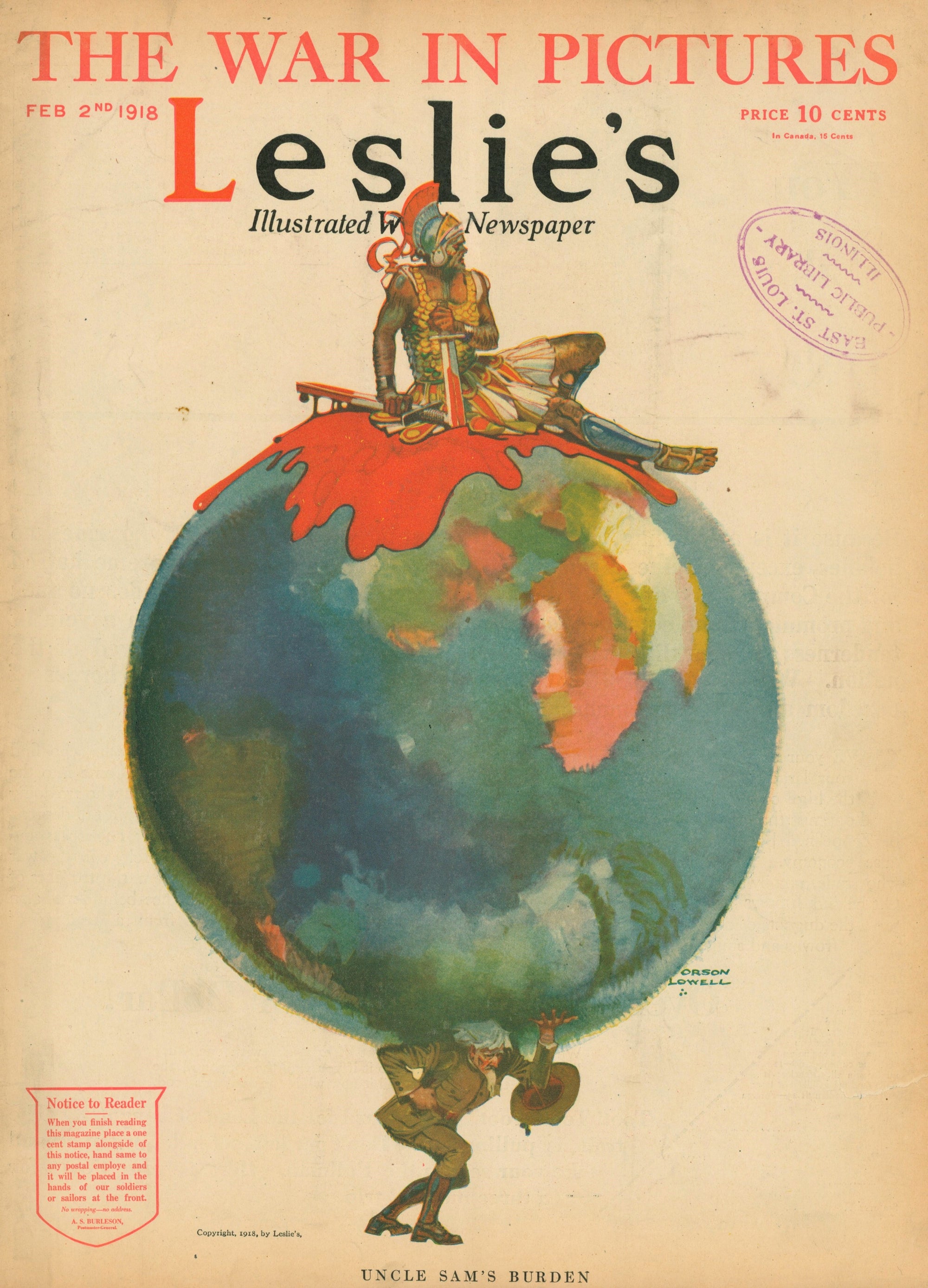 Uncle Sam’s Burden- Leslie's Weekly - Authentic Vintage Antique Print