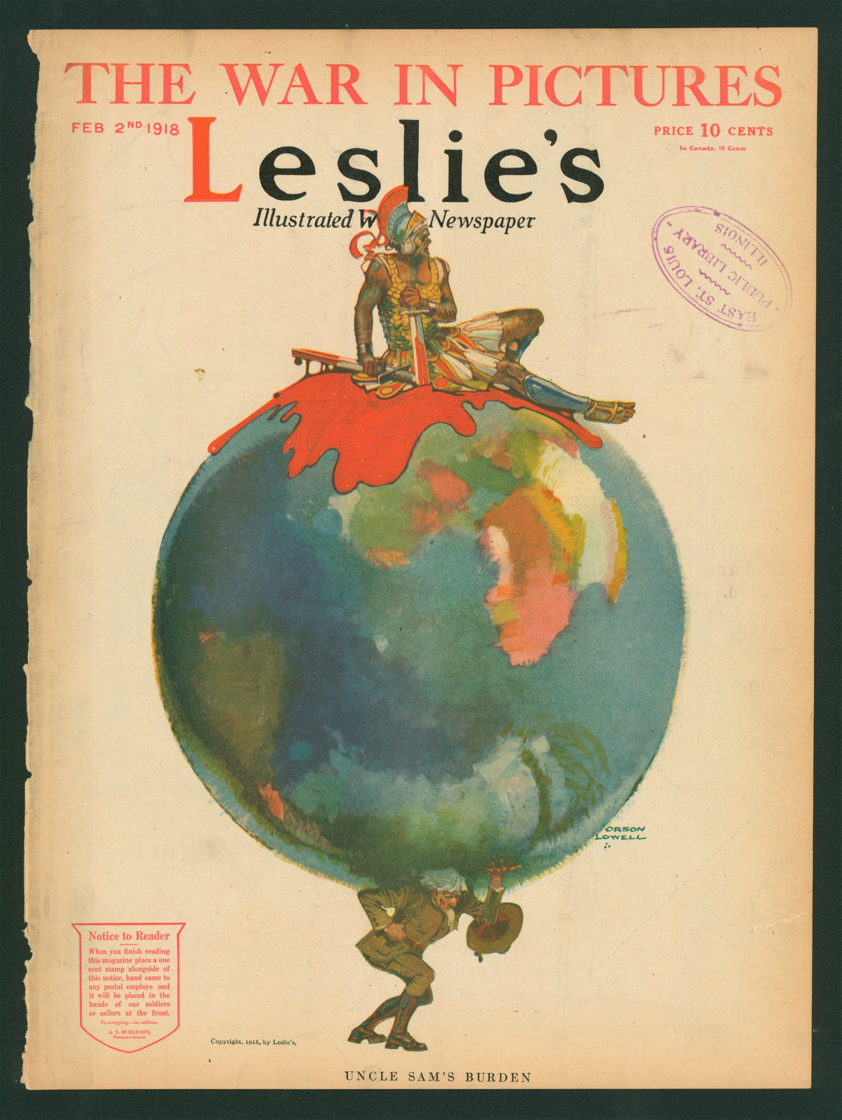 Uncle Sam’s Burden- Leslie&#39;s Weekly - Authentic Vintage Antique Print