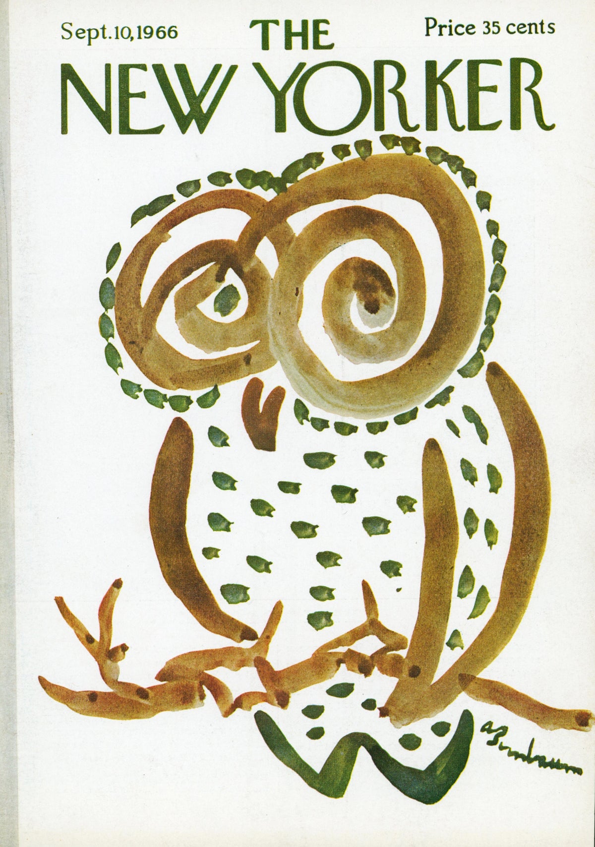 Curious Owl- The New Yorker - Authentic Vintage Antique Print