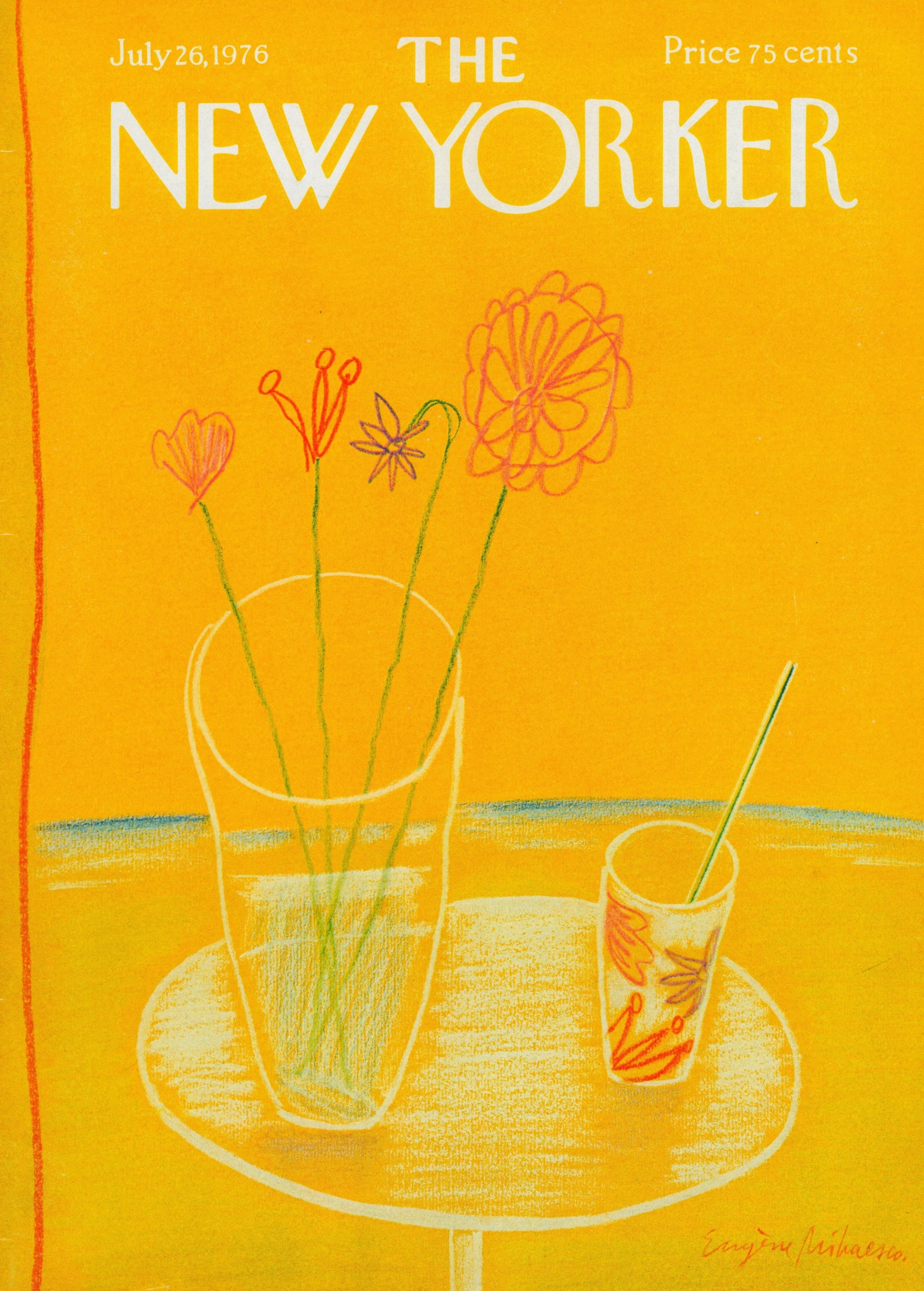 Tangerine Flowers- The New Yorker - Authentic Vintage Antique Print