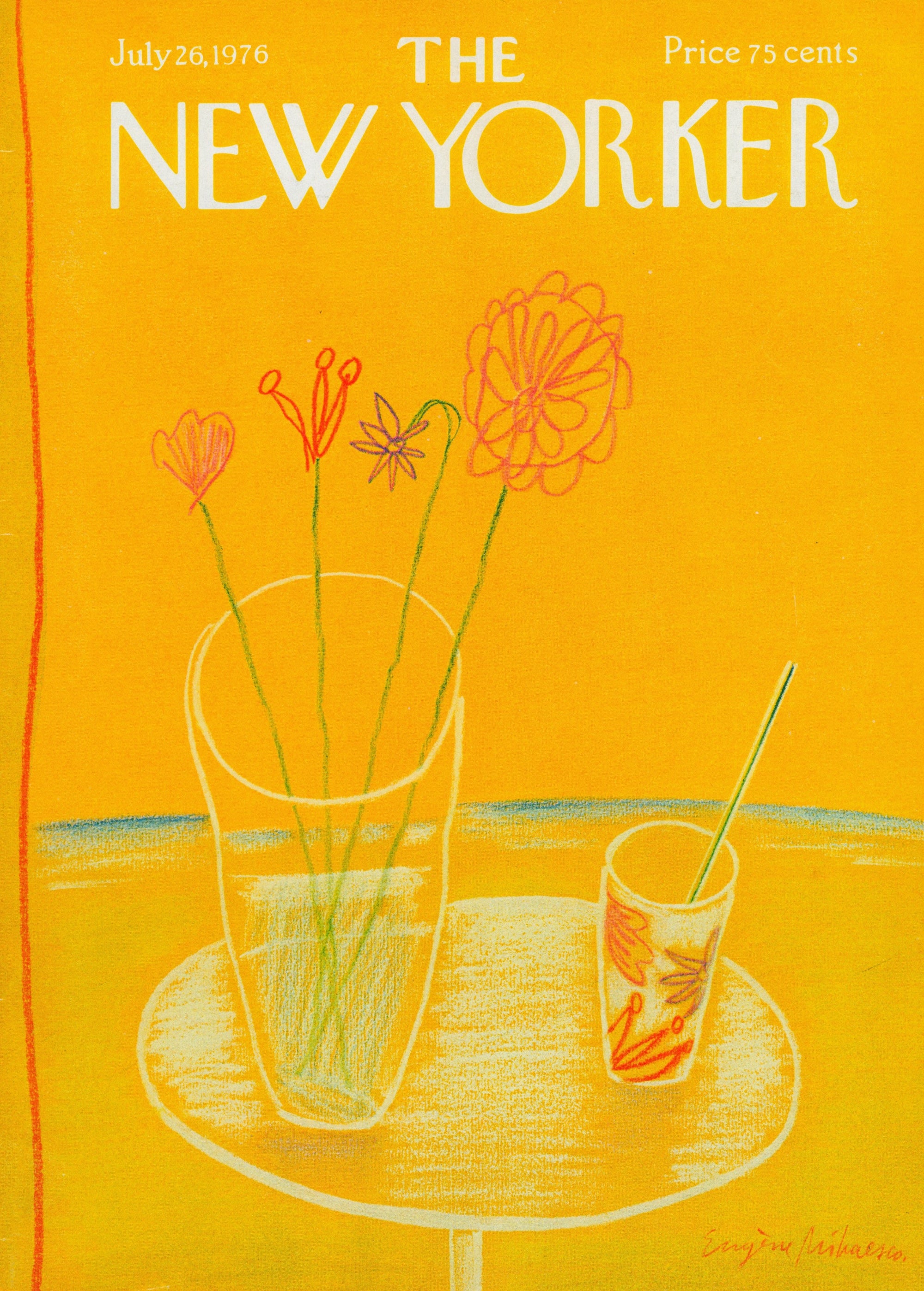 Tangerine Flowers- The New Yorker - Authentic Vintage Antique Print