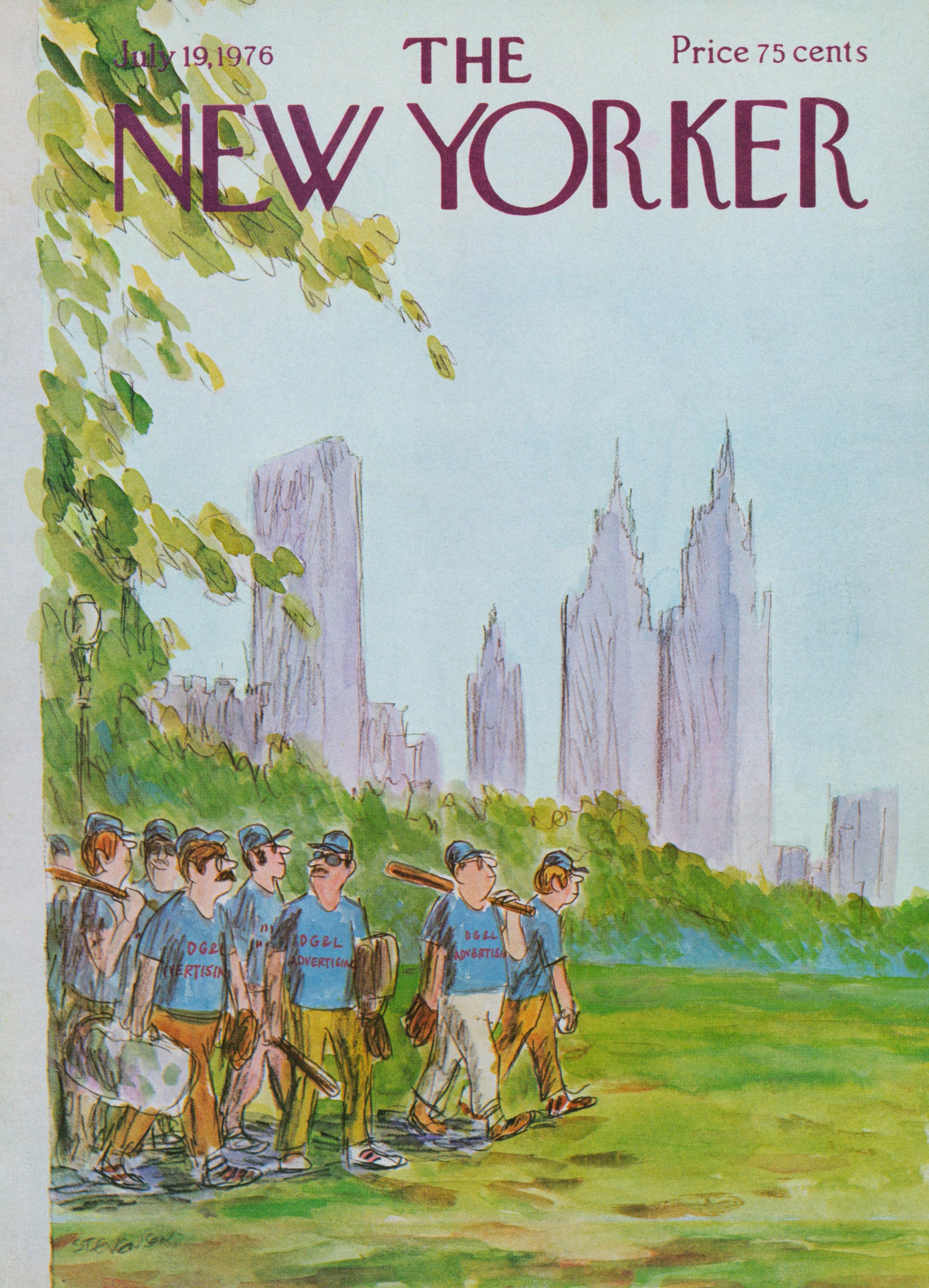 Baseball in the Park- The New Yorker - Authentic Vintage Antique Print