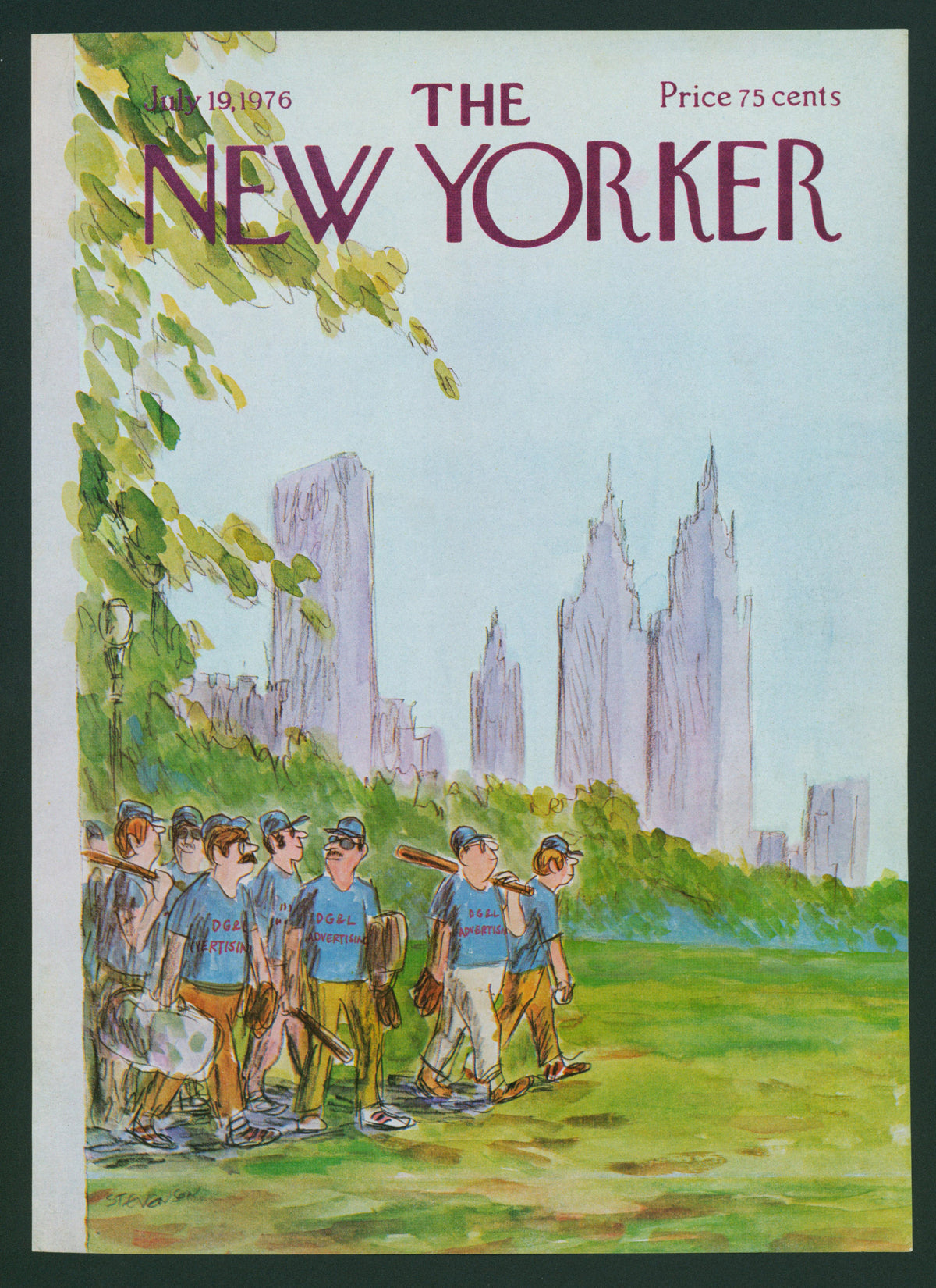 Baseball in the Park- The New Yorker - Authentic Vintage Antique Print