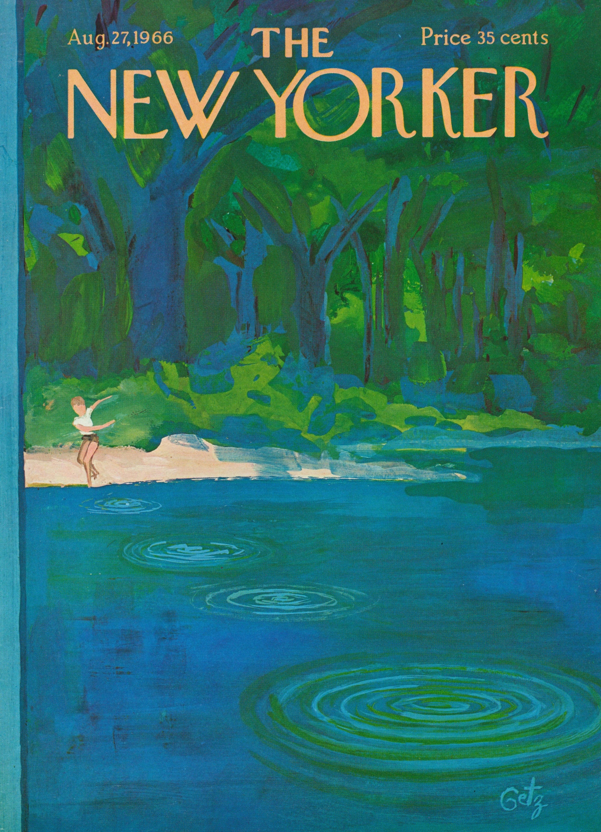 Skipping Rocks- The New Yorker - Authentic Vintage Antique Print