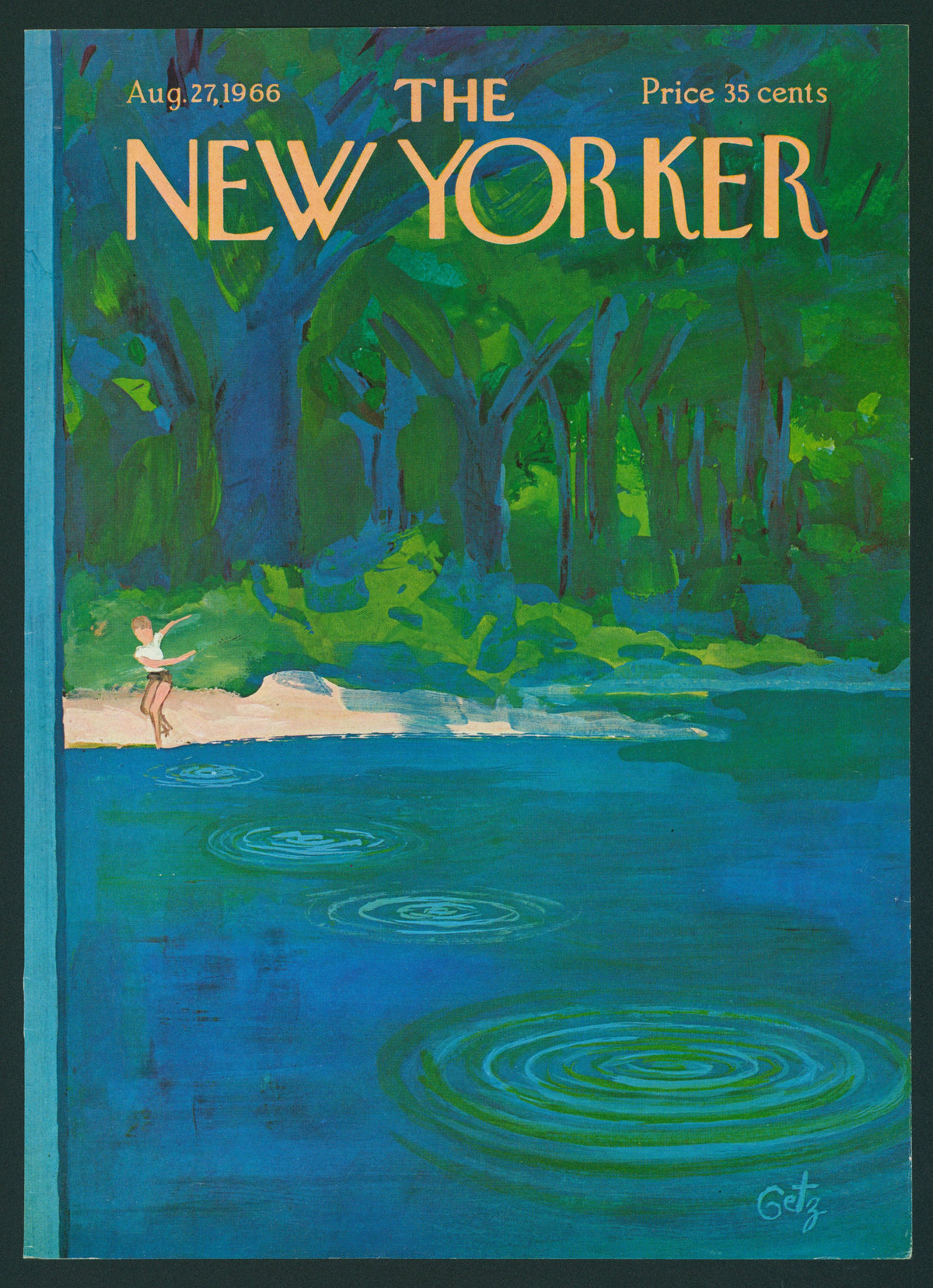 Skipping Rocks- The New Yorker - Authentic Vintage Antique Print