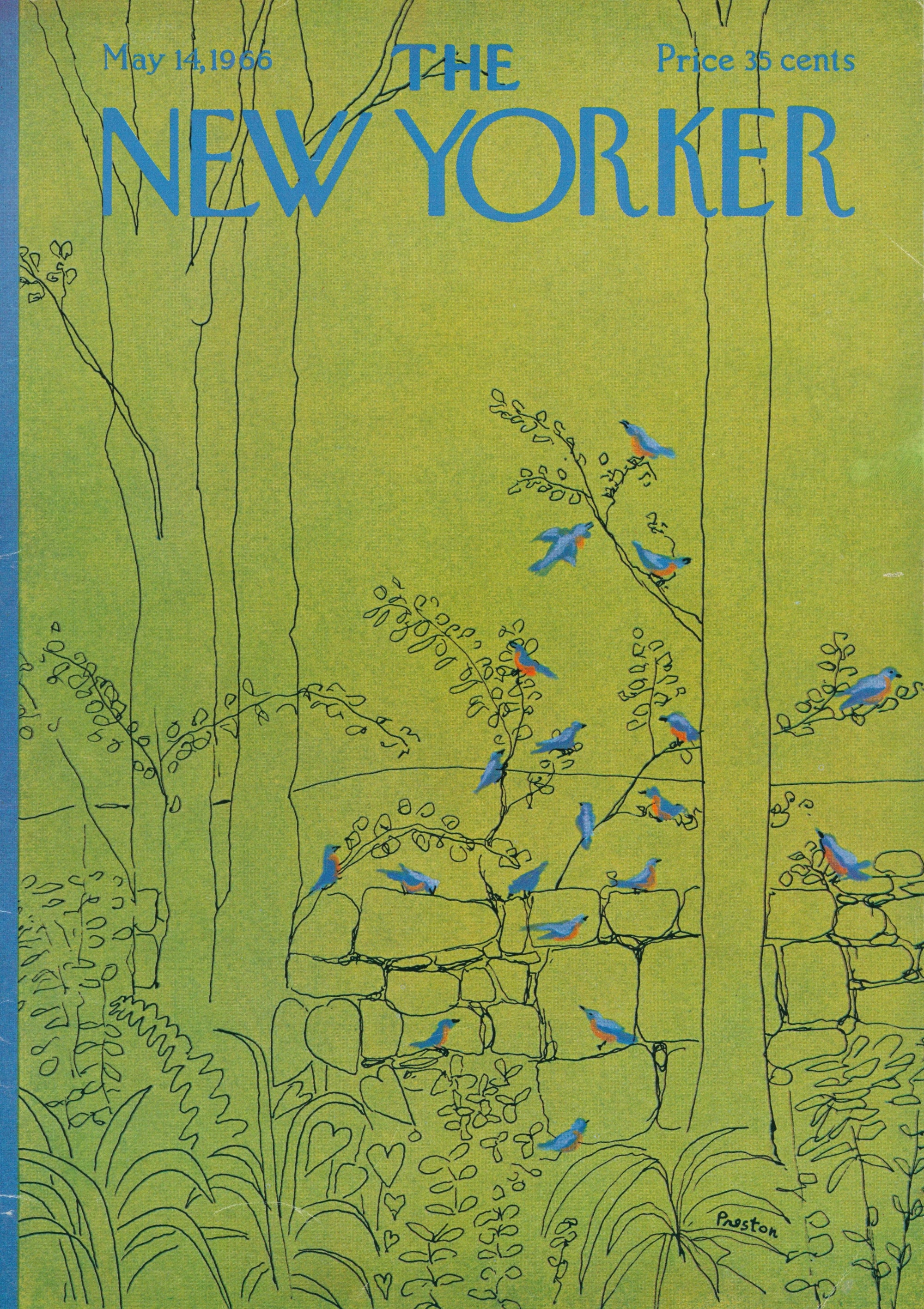 Spring Bluebirds- The New Yorker - Authentic Vintage Antique Print