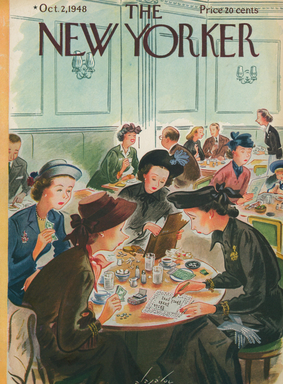 Dinner Time Madams- The New Yorker - Authentic Vintage Antique Print