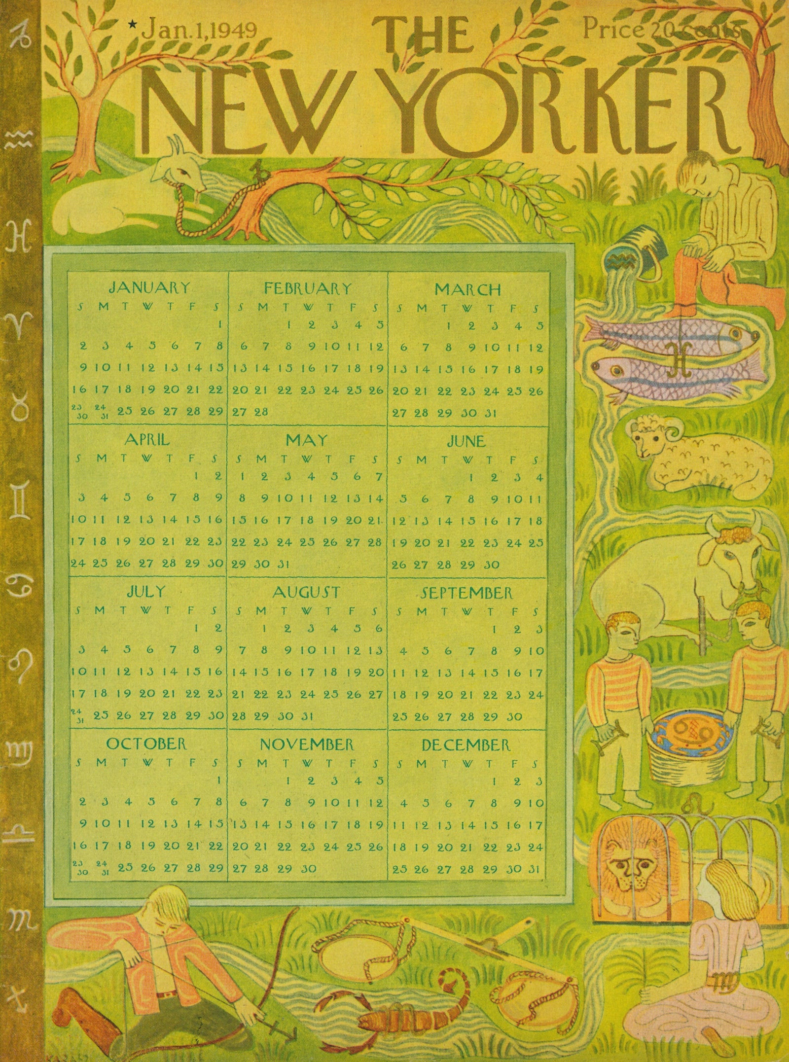 Zodiac New Year- The New Yorker - Authentic Vintage Antique Print