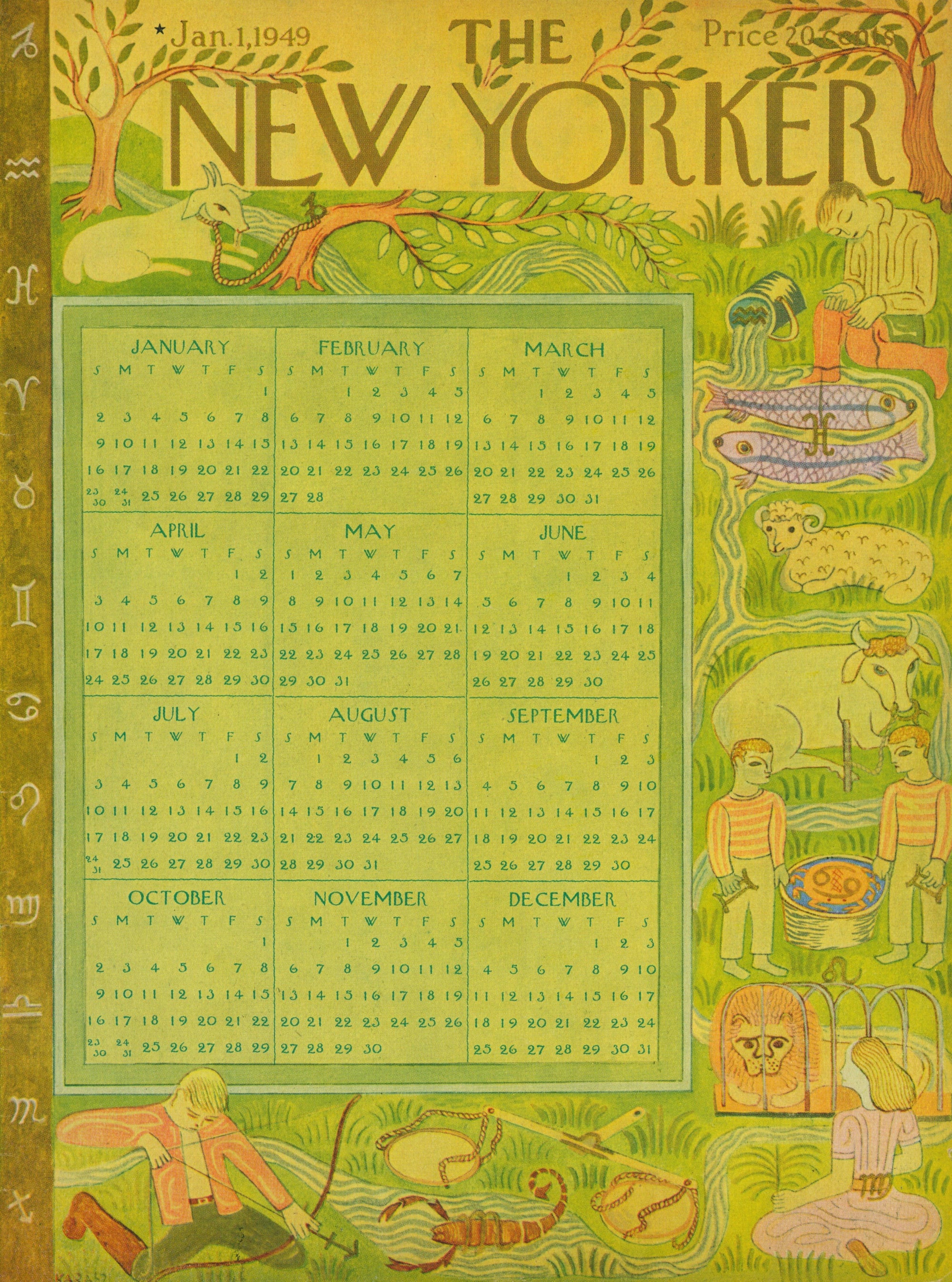 Zodiac New Year- The New Yorker - Authentic Vintage Antique Print