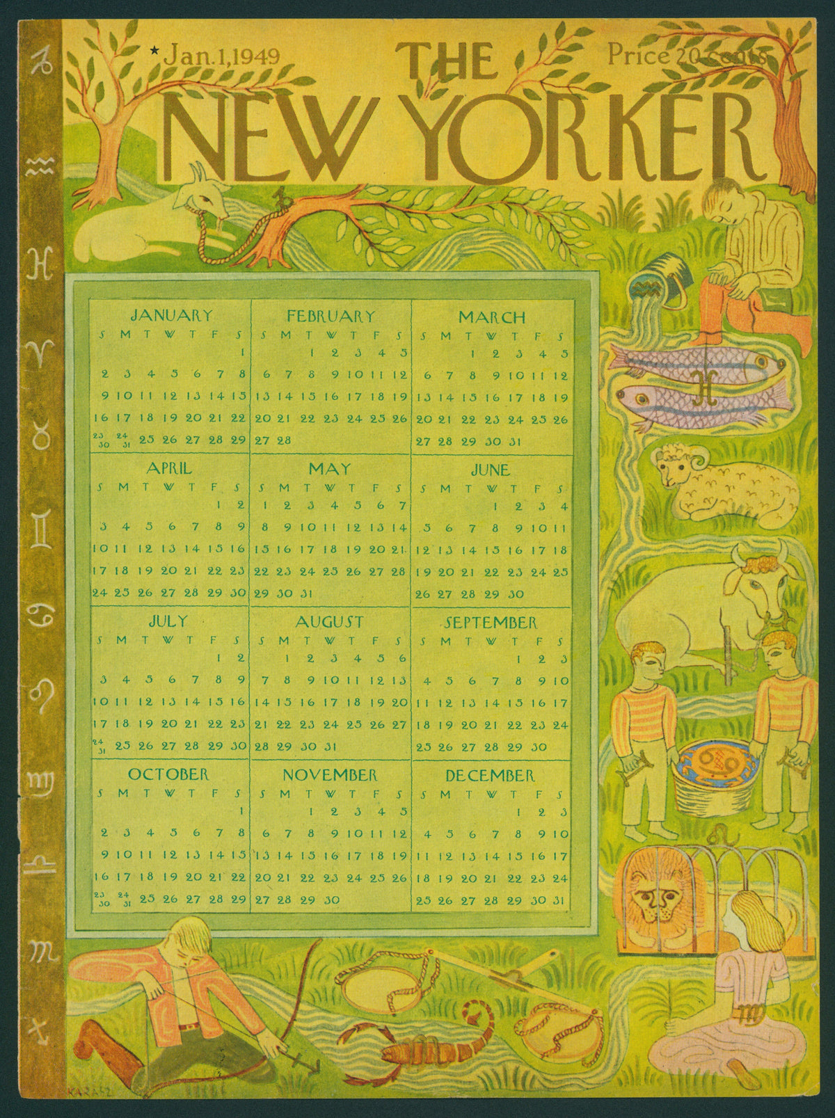 Zodiac New Year- The New Yorker - Authentic Vintage Antique Print