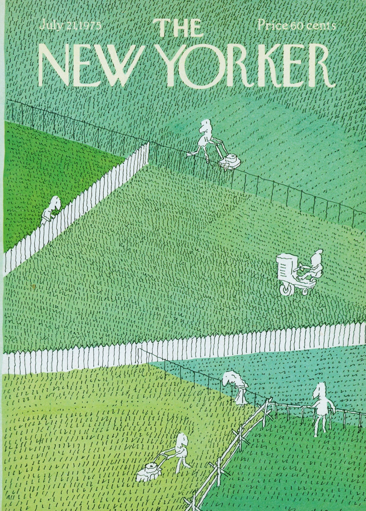 Lawnmowing- The New Yorker - Authentic Vintage Antique Print