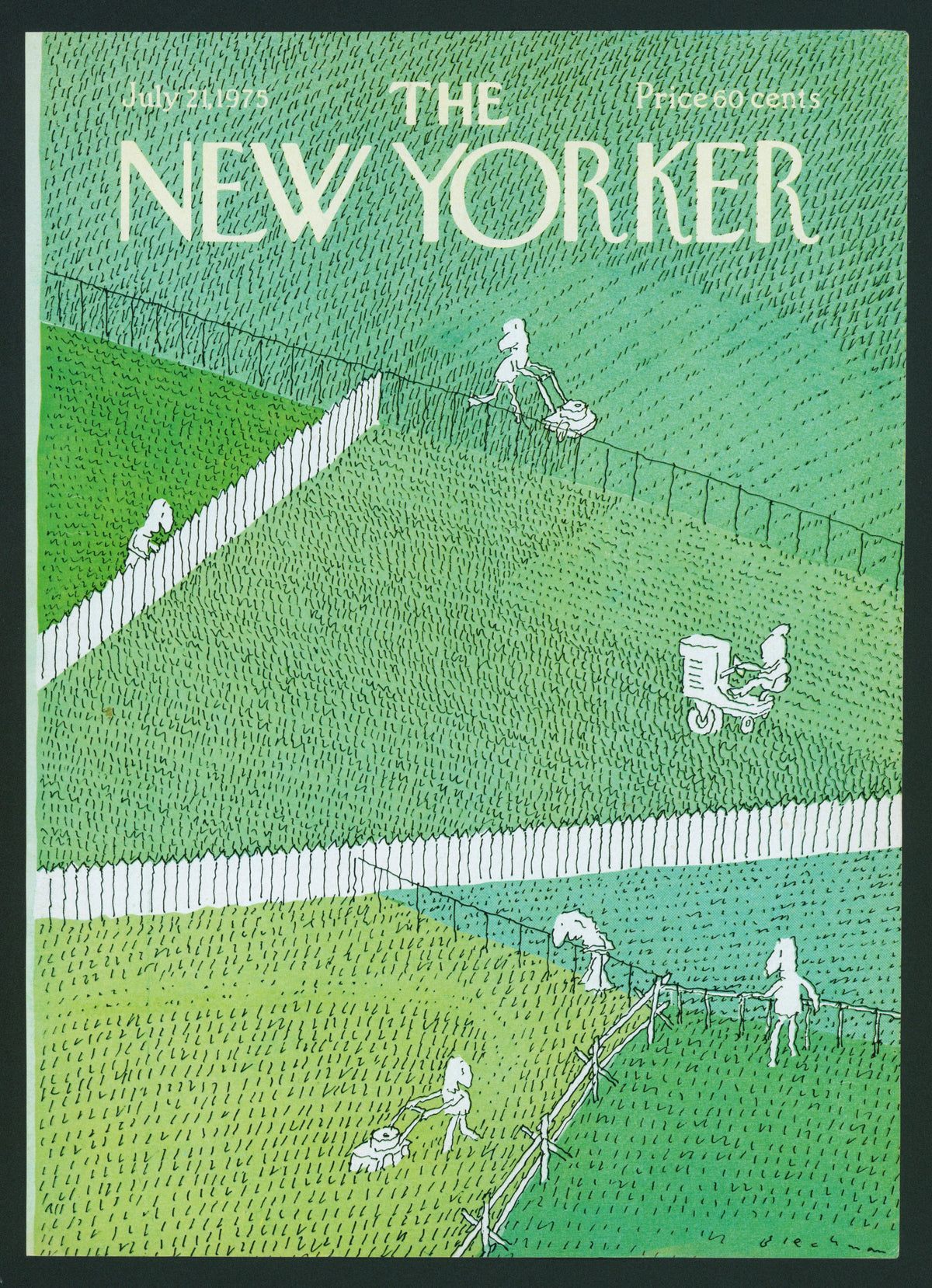 Lawnmowing- The New Yorker - Authentic Vintage Antique Print