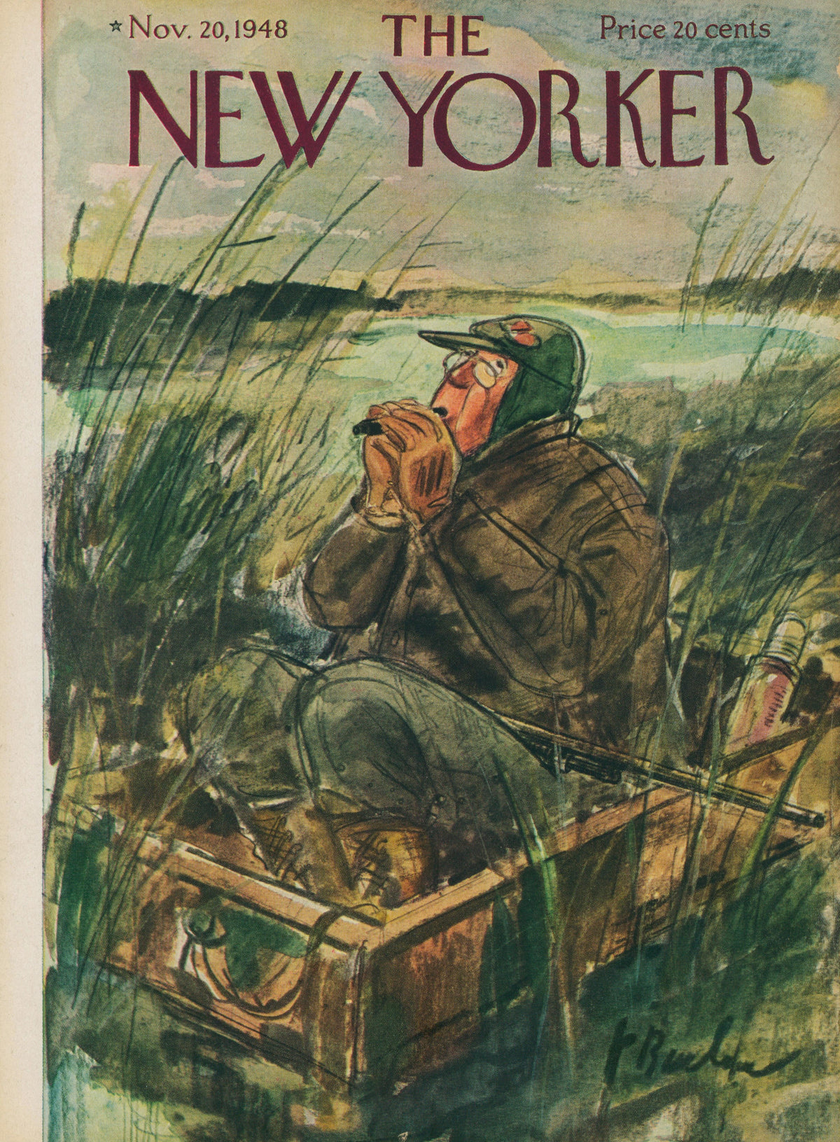 Fisherman- The New Yorker - Authentic Vintage Antique Print