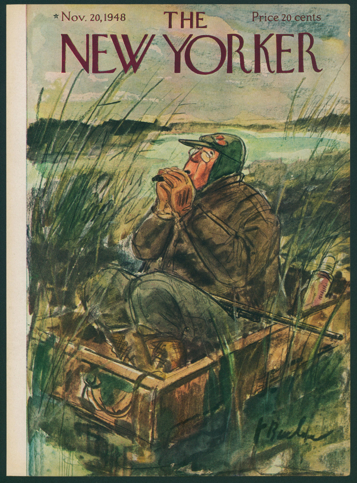 Fisherman- The New Yorker - Authentic Vintage Antique Print